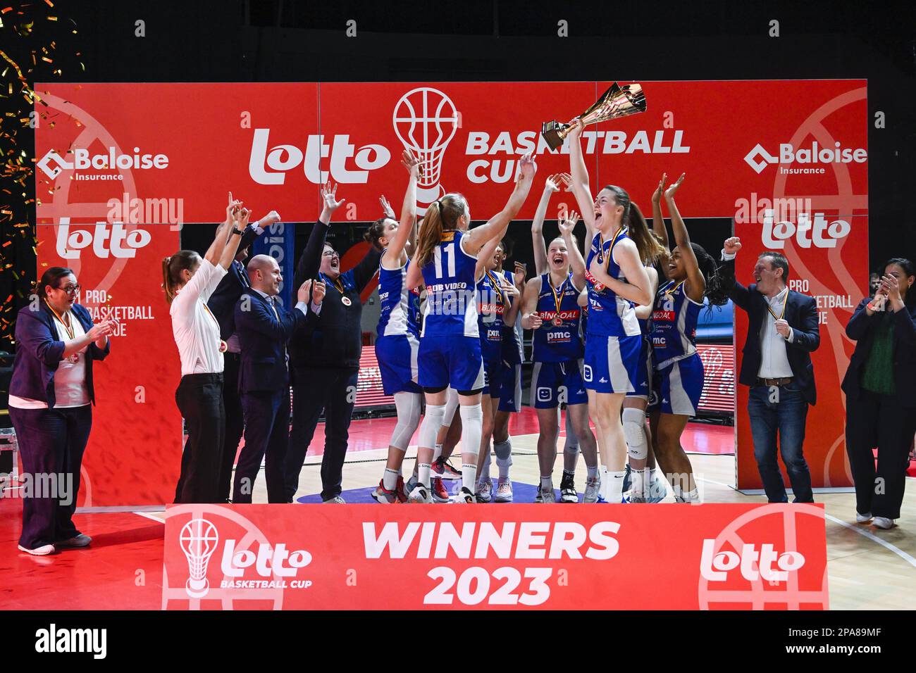 Kangoeroes Basket Mechelen celebrates after winning a basketball match
