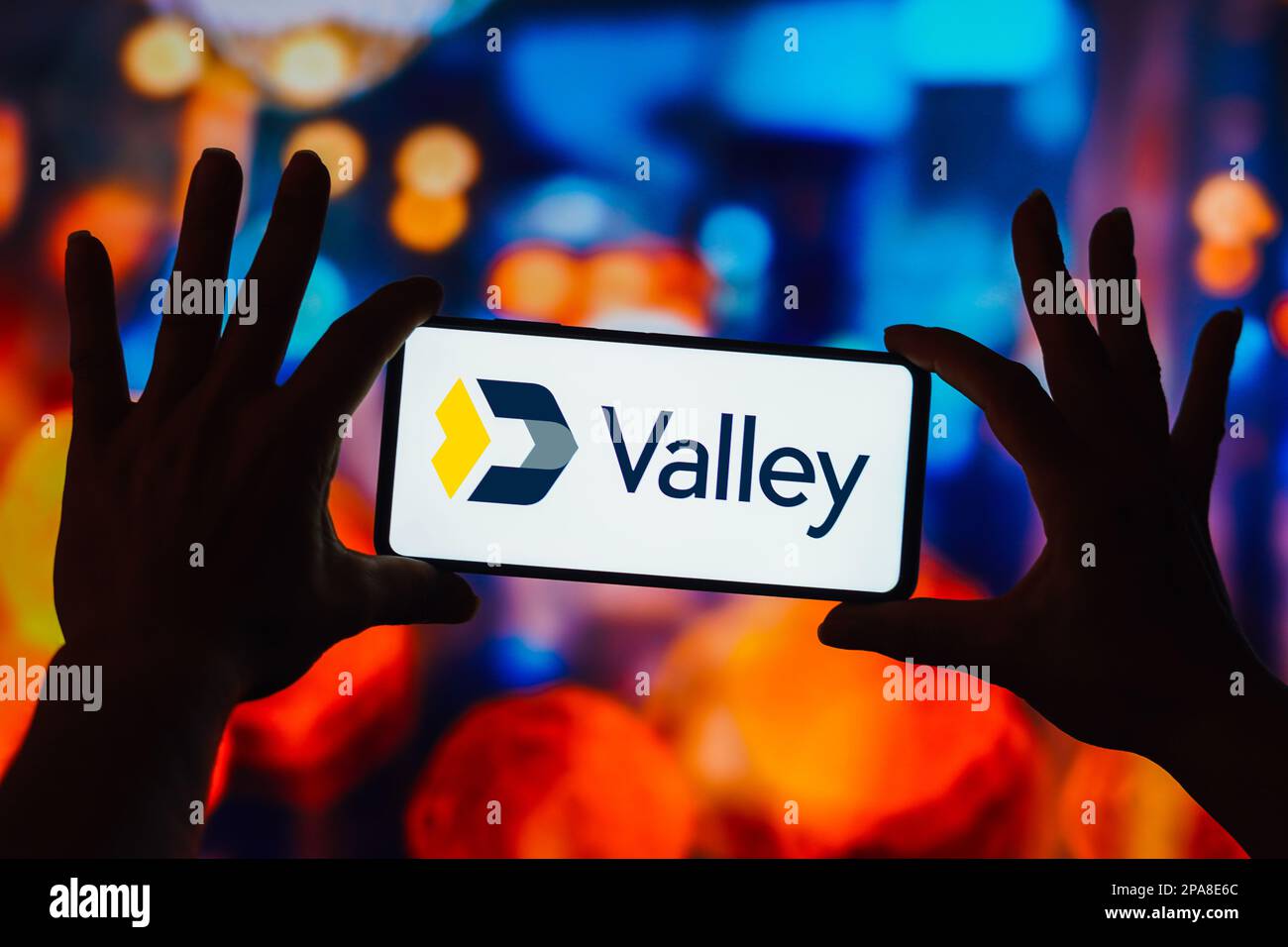 In this photo illustration, the Valley National Bank logo seen