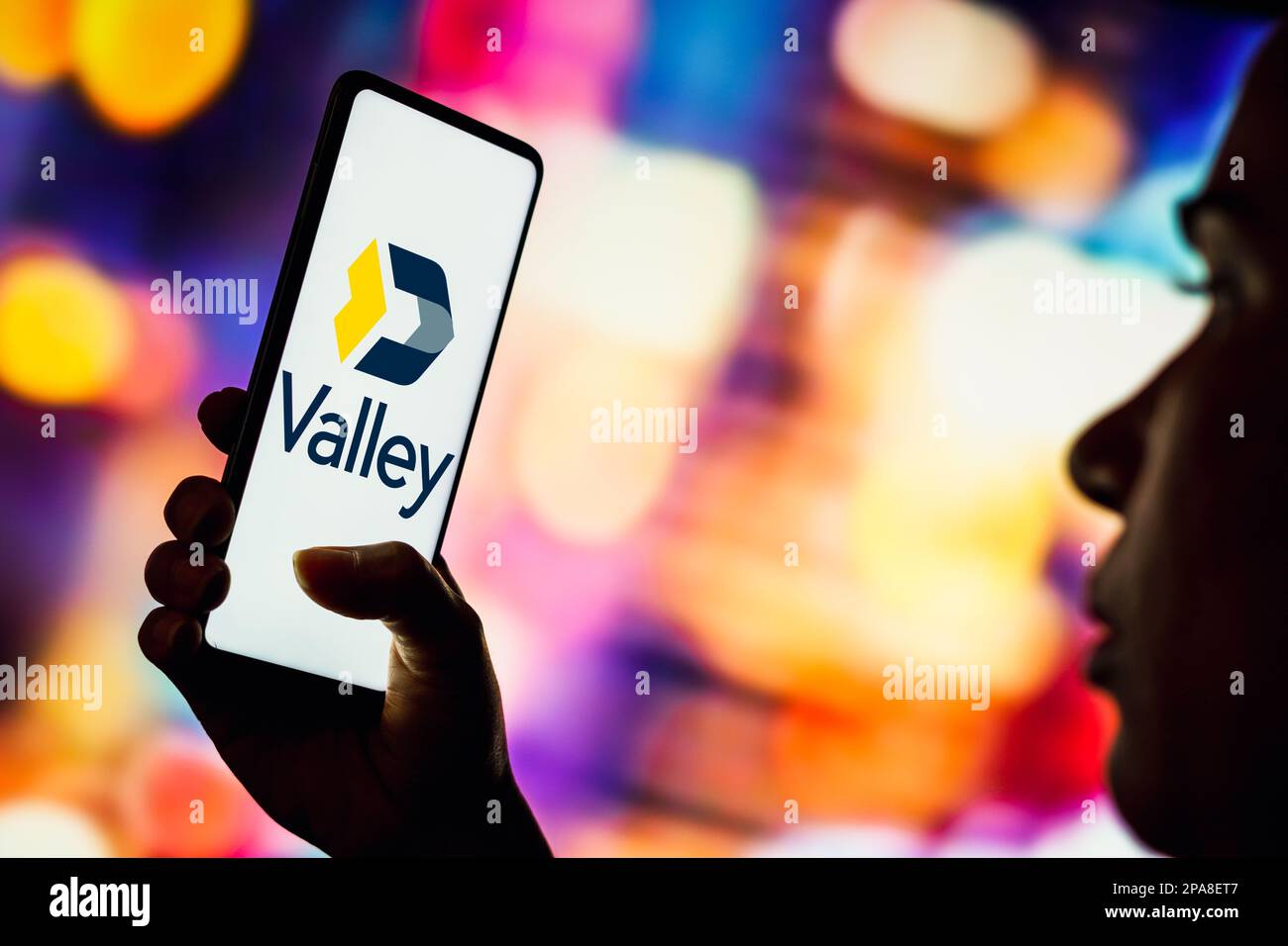 In this photo illustration, the Valley National Bank logo seen