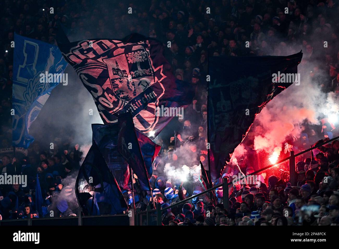 Gelsenkirchen, Germany. 11th Mar, 2023. Soccer: Bundesliga, FC Schalke 04 -  Borussia Dortmund, Matchday 24, at Veltins Arena. Schalke fans burn  pyrotechnics and wave flags. Credit: David Inderlied/dpa/Alamy Live News  Stock Photo - Alamy