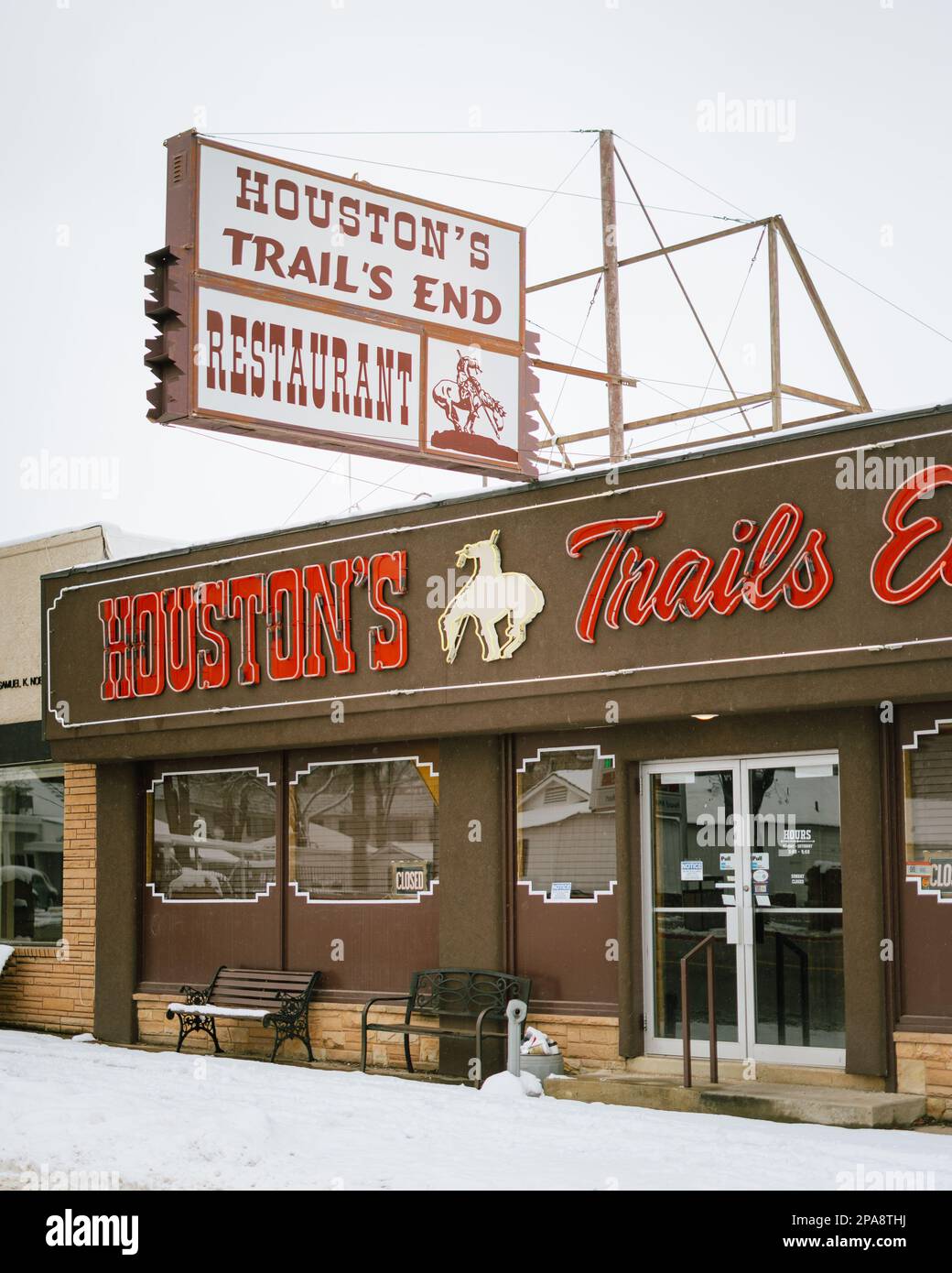 Houstons Trails End Restaurant vintage sign, Kanab, Utah Stock Photo