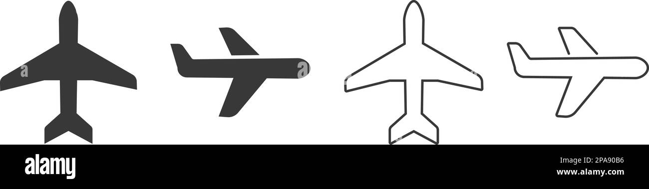 Set of Airplane flat and line icon. Group of Aircraft. Collection of Aeroplane app button. Flight mood sign. Fly jet. Aviation airline plane Stock Vector