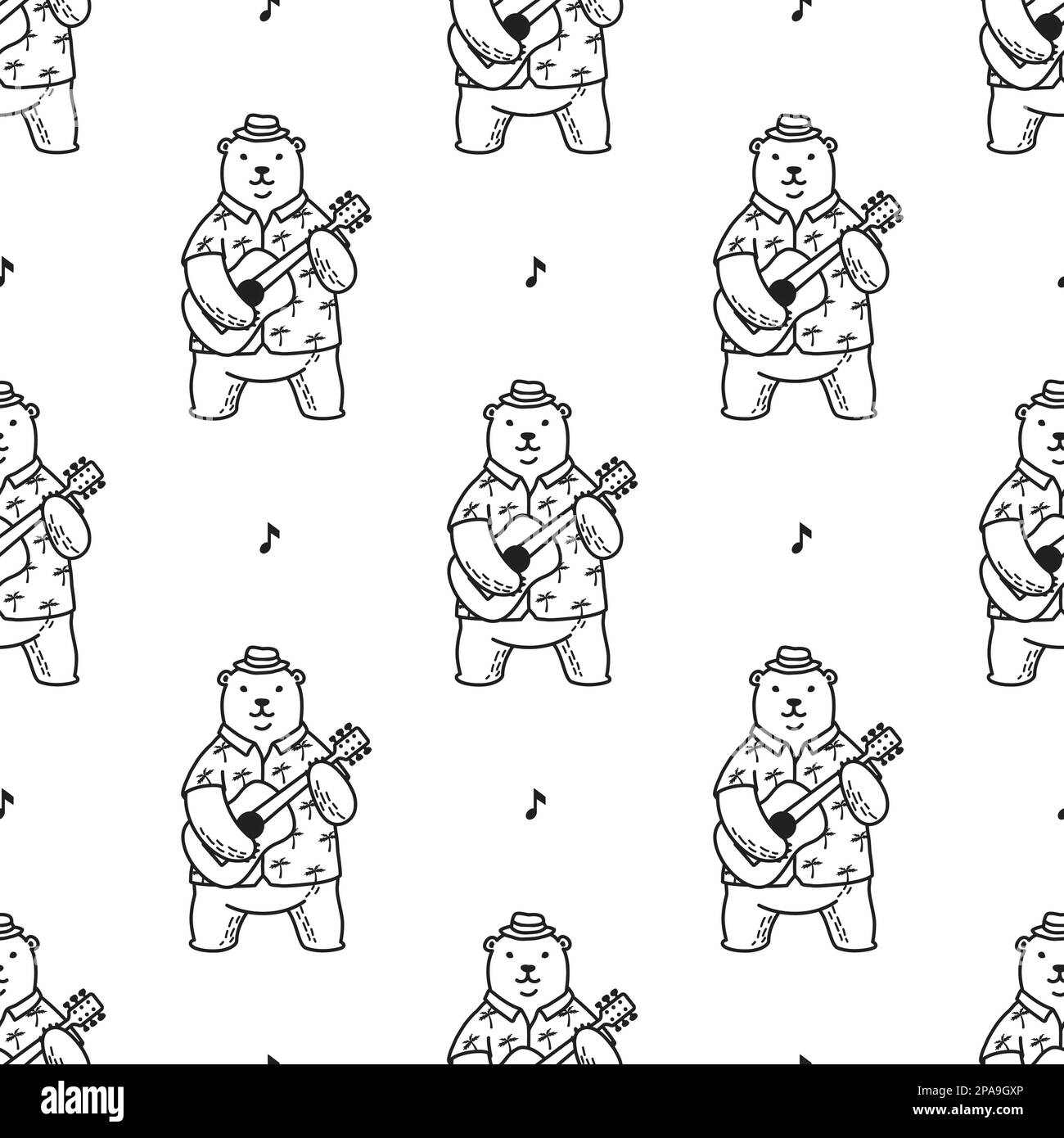 bear polar bear seamless pattern vector play guitar wallpaper isolated background Stock Vector