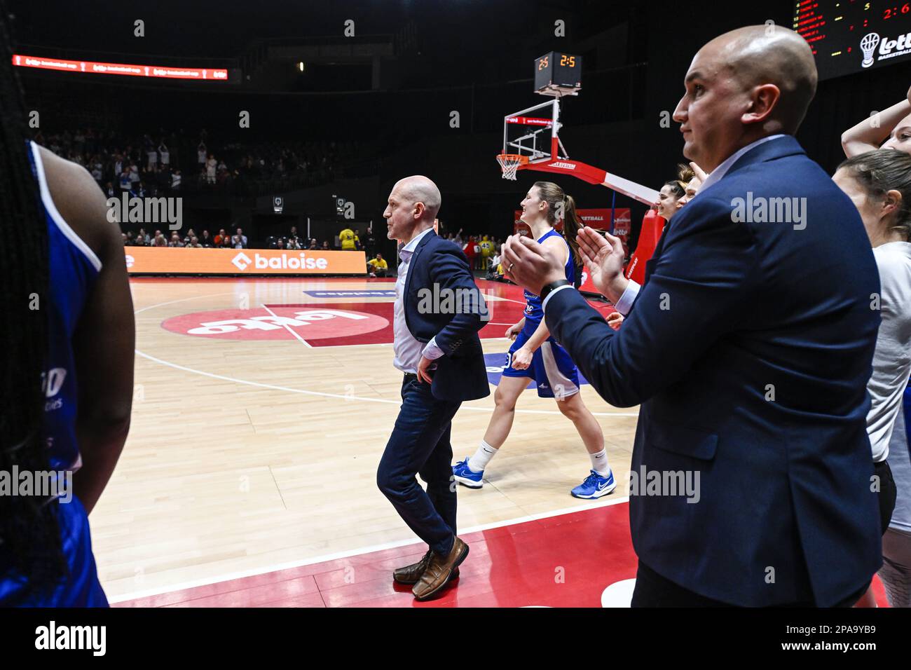 Mechelen's head coach Arvid Diels pictured after a basketball match between Castors Braine and Kangoeroes Mechelen, Saturday 11 March 2023 in Brussels, the final of the women's Belgian Basketball Cup. BELGA PHOTO TOM GOYVAERTS Stock Photo