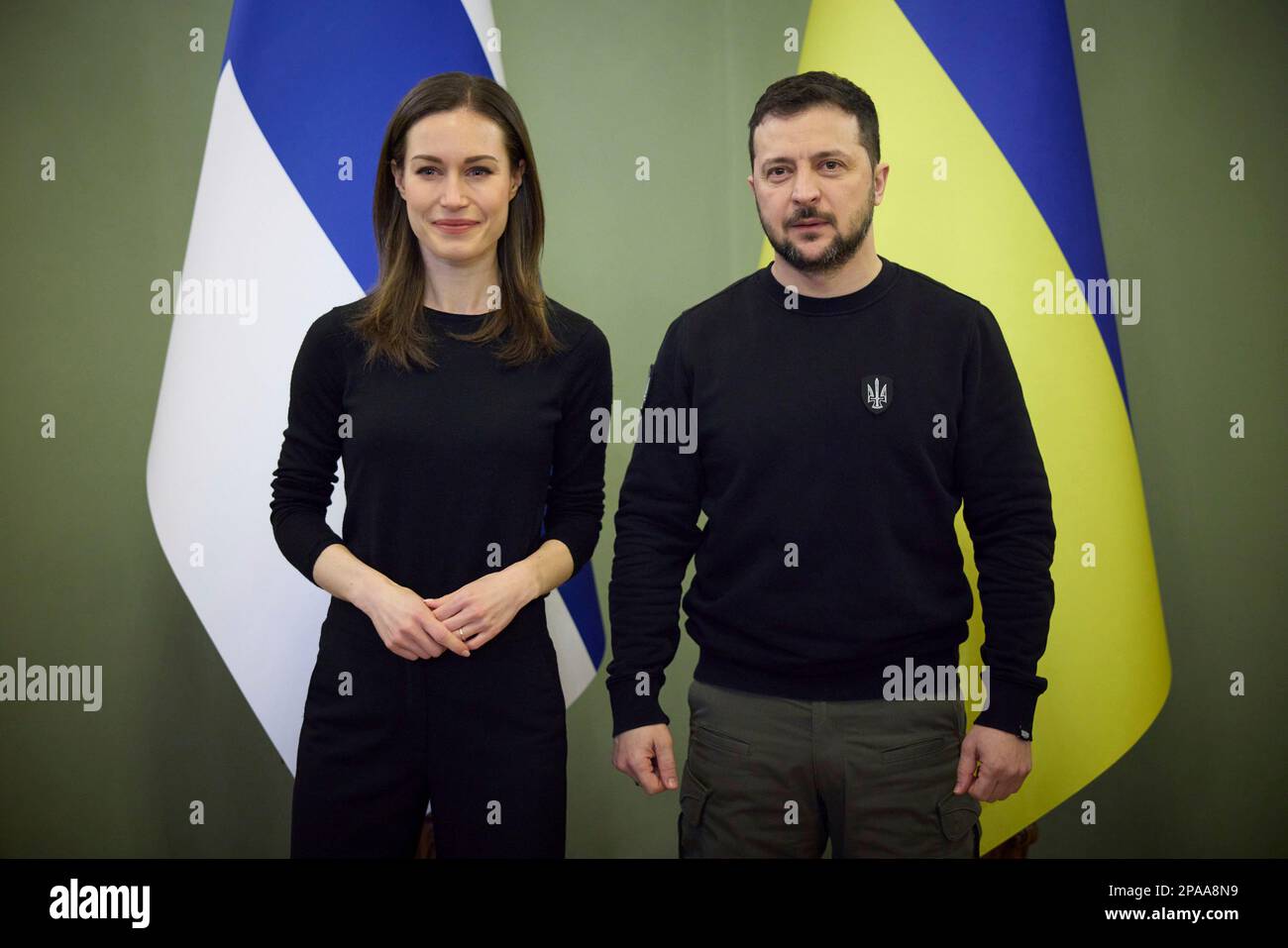 Kyiv, Ukraine. 10th Mar, 2023. Finnish Prime Minister Sanna Marin, left ...