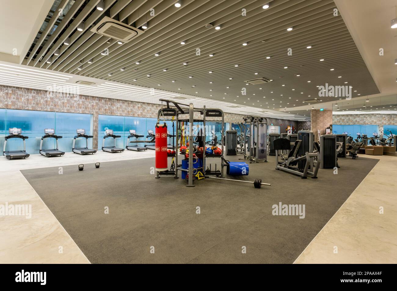 Hanoi, Vietnam - January 28, 2018: Fitness center health club gym and exercise equipment in a luxury development Park City located in Hanoi, Vietnam. Stock Photo