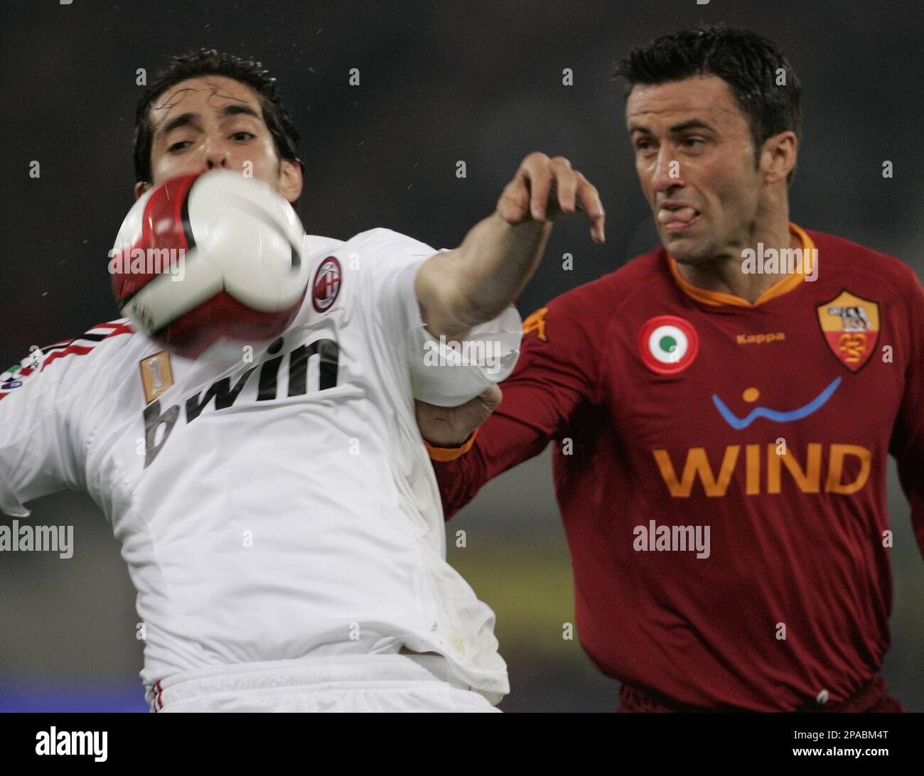 AS Roma's Cristian Panucci, right, and AC Milan's Kaka in action during the  Italian Serie A soccer match between AS Roma and AC Milan at Rome's Olympic  stadium, Saturday, March 15, 2008. (