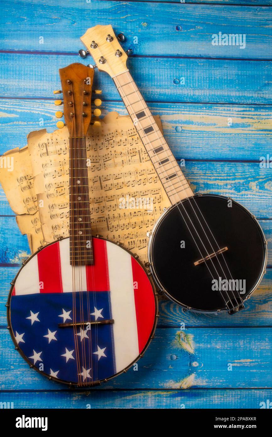 American Banjo With Black Banjo Stock Photo