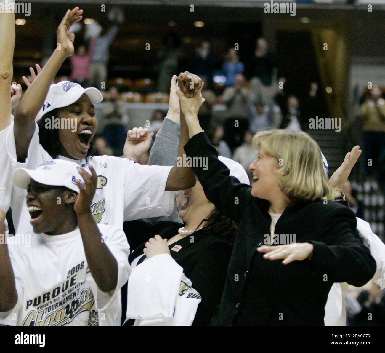 Purdue Coach Sharon Versyp Right Reacts With Center Danielle Campbell After They Defeated 