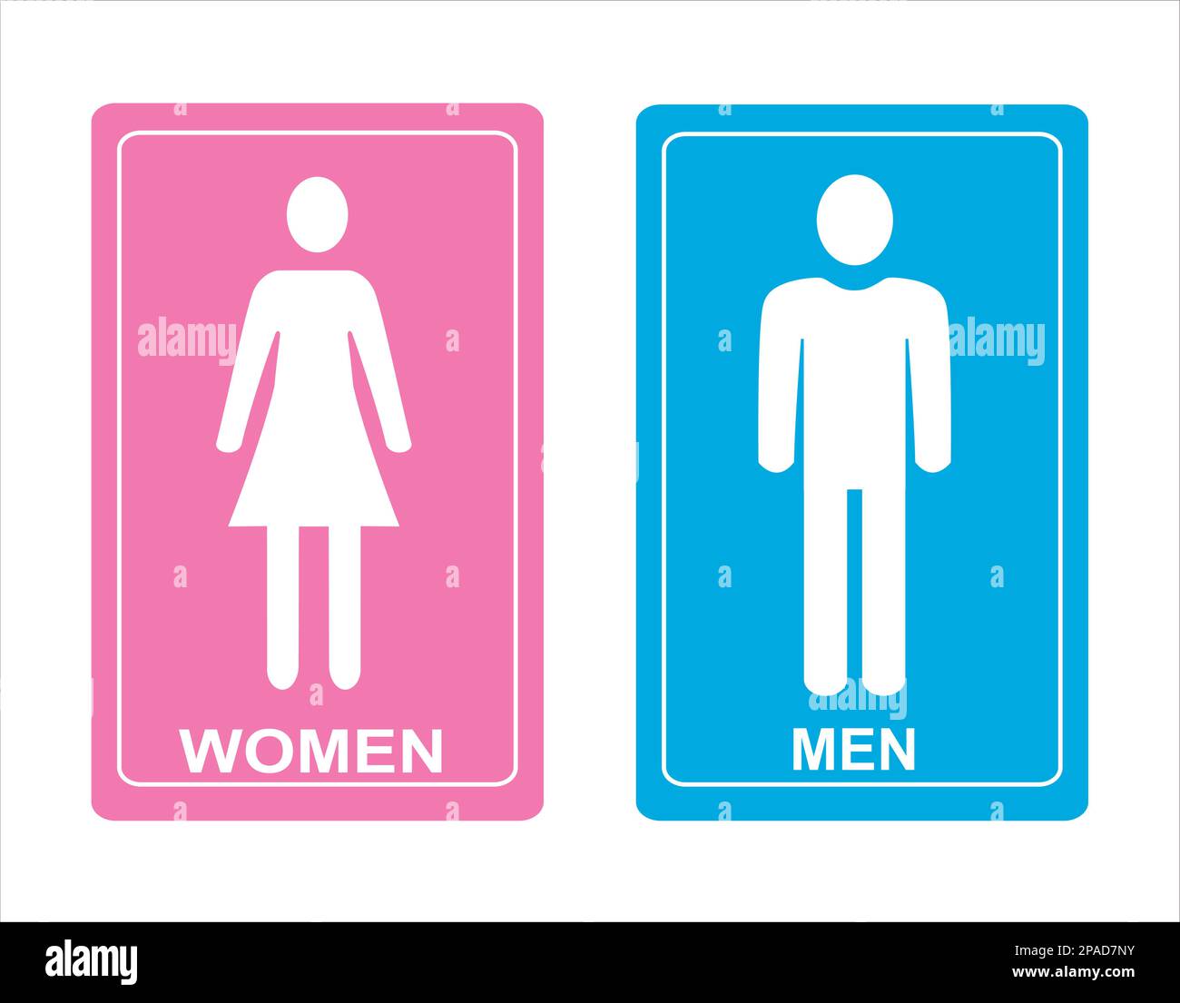 Men Women restroom sign white silhouette with pink and blue background. Vector Stock Vector
