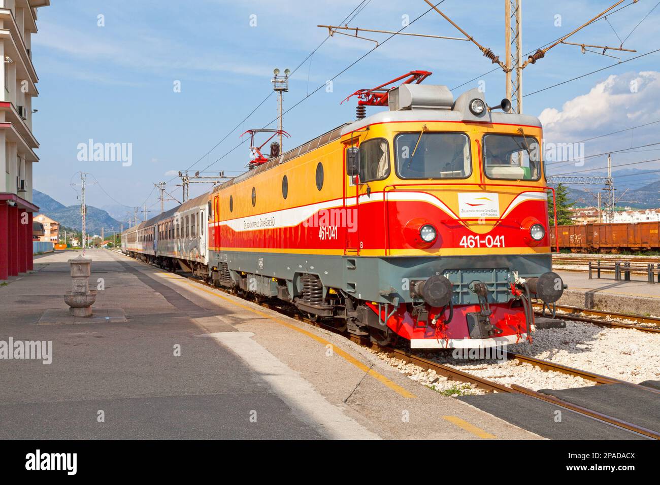 Podgorica, Montenegro - April 21 2019: The JŽ series 461 is a six-axle electric locomotive built for Yugoslav Railways in Romania. Today there are kno Stock Photo