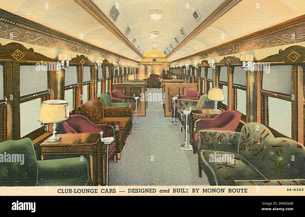 Postcard depiction of the lounge car on the Monon Railroad's "The