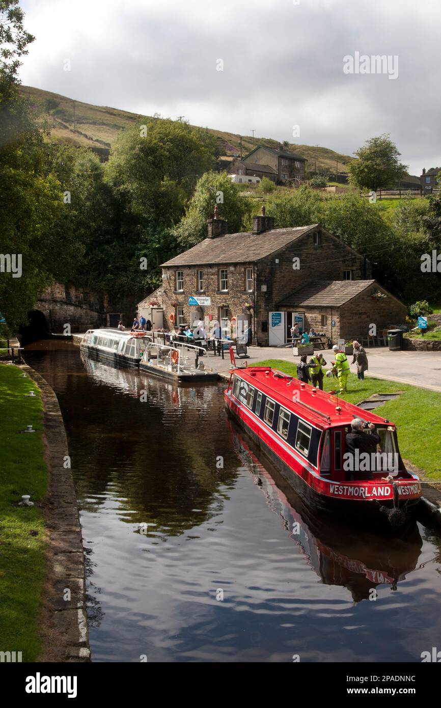Waterside cafe, Stanedge tunnel at Tunnel End, Marsden, on the Huddersfield narrow canal, Borough of Kirklees district, West Yorkshire Stock Photo