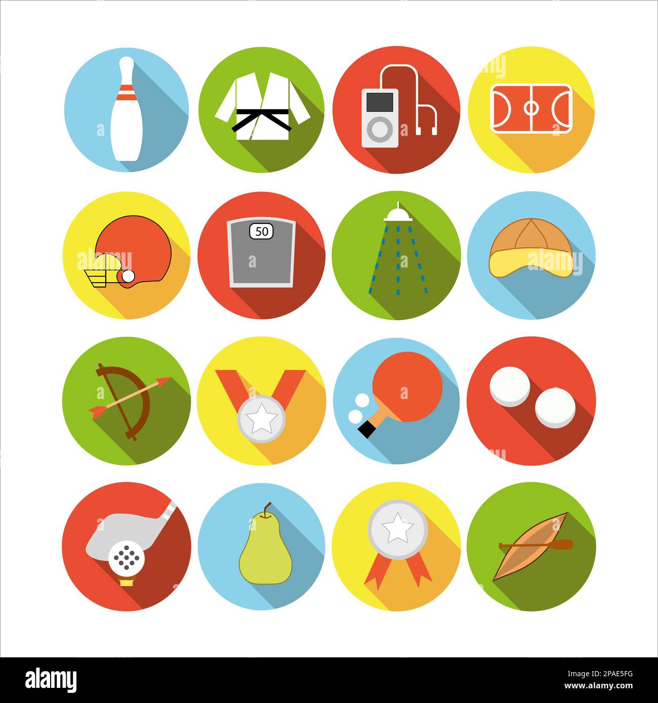 Collection of icons with different sports and healthy eating in flat ...
