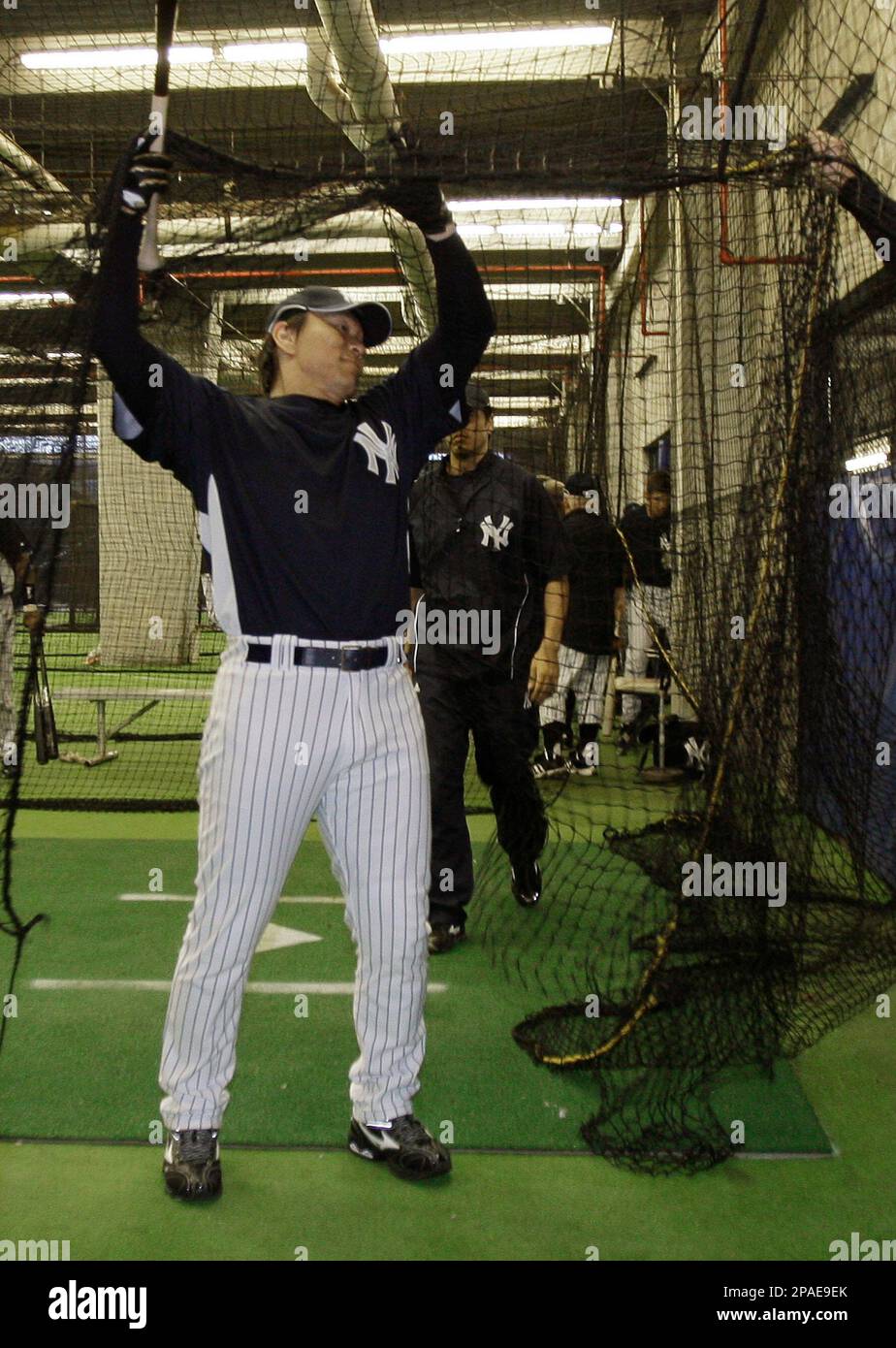 New York Yankees' Hideki Matsui exits the batting cage after taking