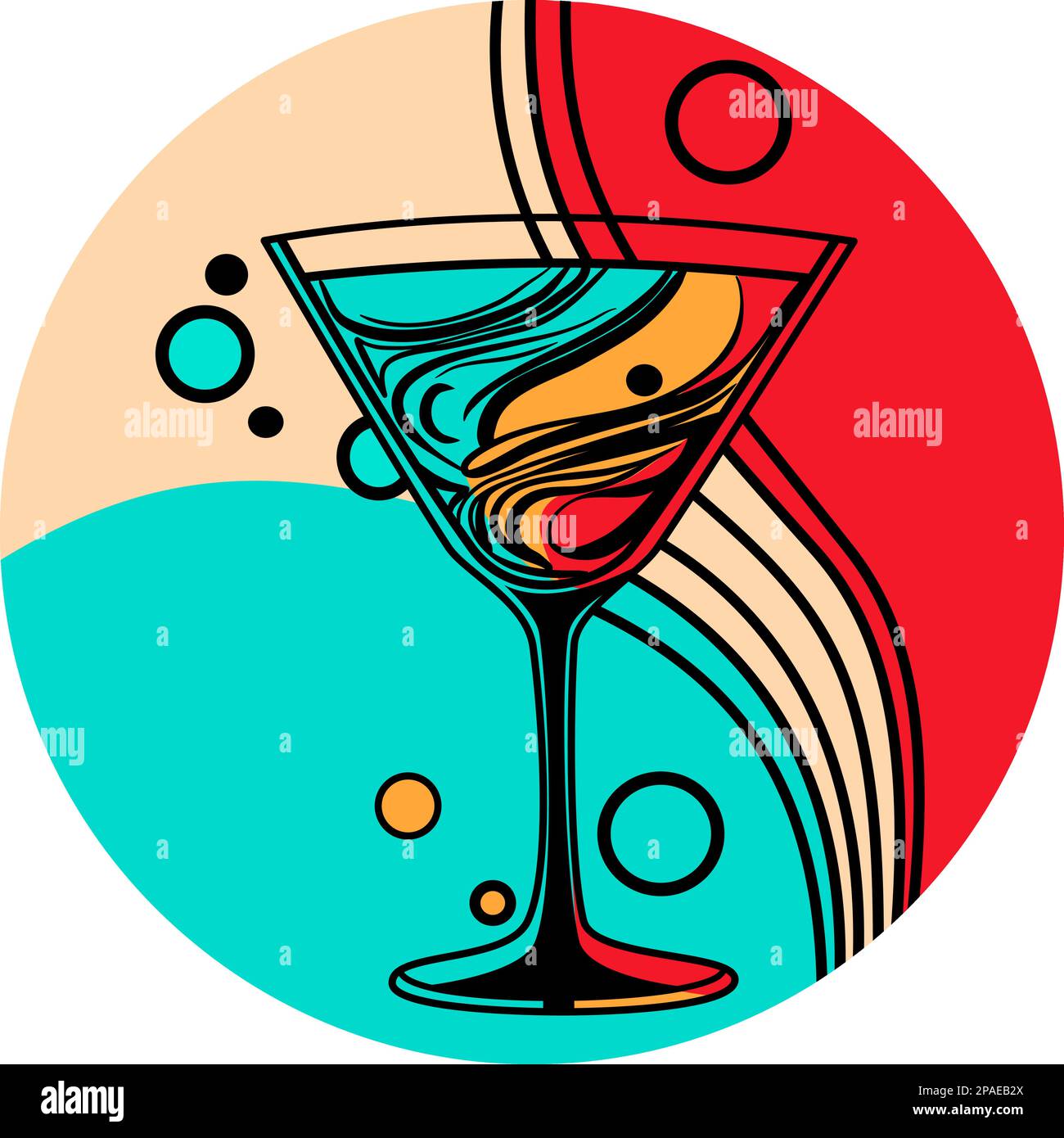 Martini glass with cocktail in postmodern pop art technique vector