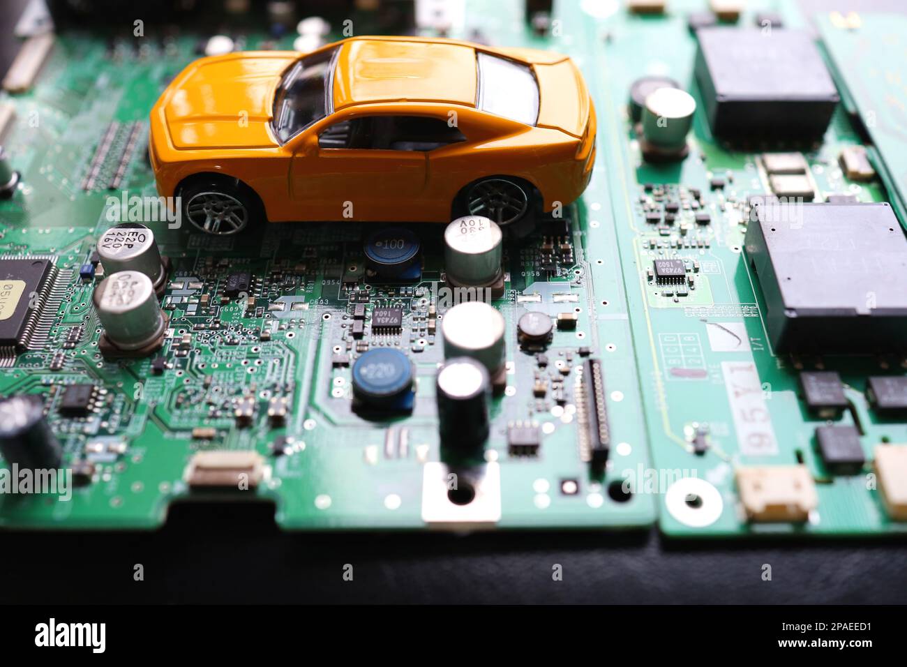 An image photo of the semiconductor shortage and the car industry. Stock Photo
