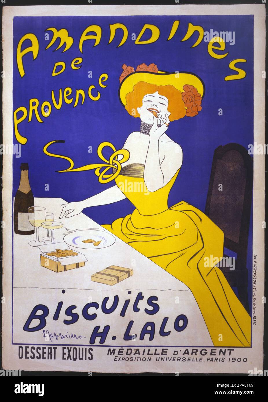 1900 , Paris , FRANCE  : The Biscuits H. Lalo AMANDINES DE PROVENCE , poster advertising by the celebrated illustrator painter  LEONETTO CAPPIELLO ( 1875 - 1942 ) - FOTO STORICHE - HISTORY - ARTS - ARTE - PITTURA  - PITTORE - artist - artista - portrait - ritratto - BELLE EPOQUE  - litografia - manifesto pubblicitario - pubblicity - pubblicita' - biscotto - biscotti - gostronomia - champagne - ILLUSTRATORE - ILLUSTRAZIONE   ----      ARCHIVIO GBB Stock Photo