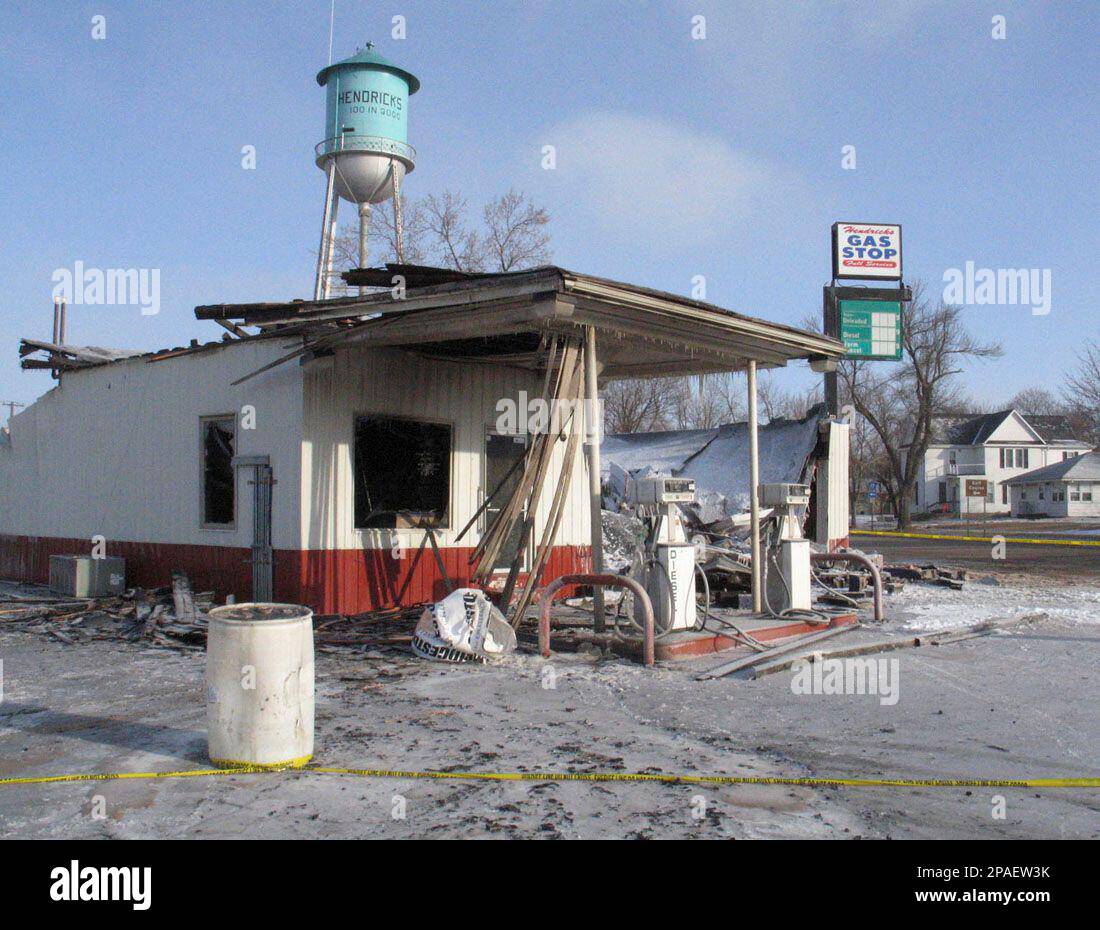 A fullservice gas station is seen after it was gutted by a fire in