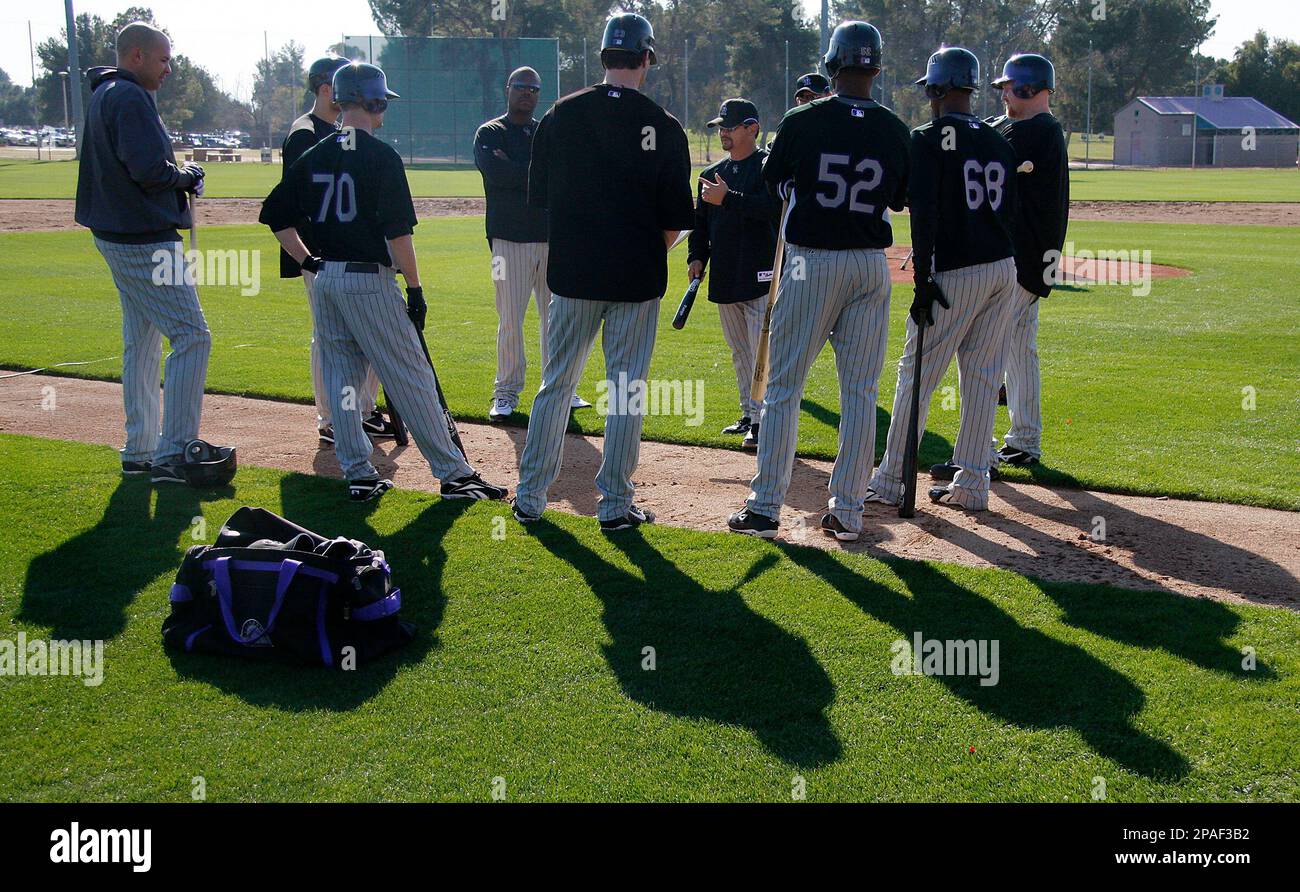 Injured Colorado Rockies outfielder Charlie Blackmon warms up before a  baseball game Monday, July 31, 2023, in Denver. (AP Photo/David Zalubowski  Stock Photo - Alamy