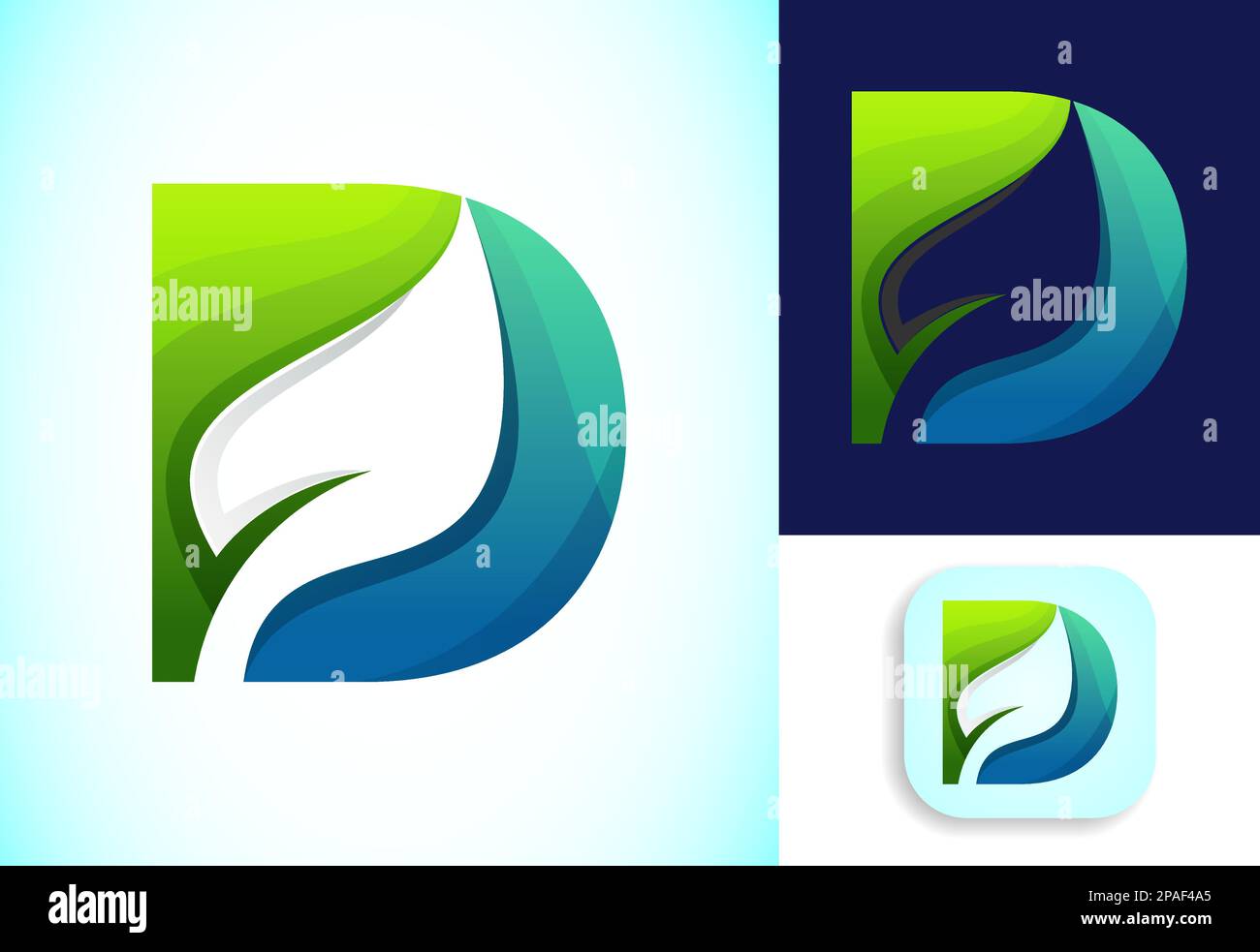 Letter D with negative space leaf logo vector template. Gradient logo ...