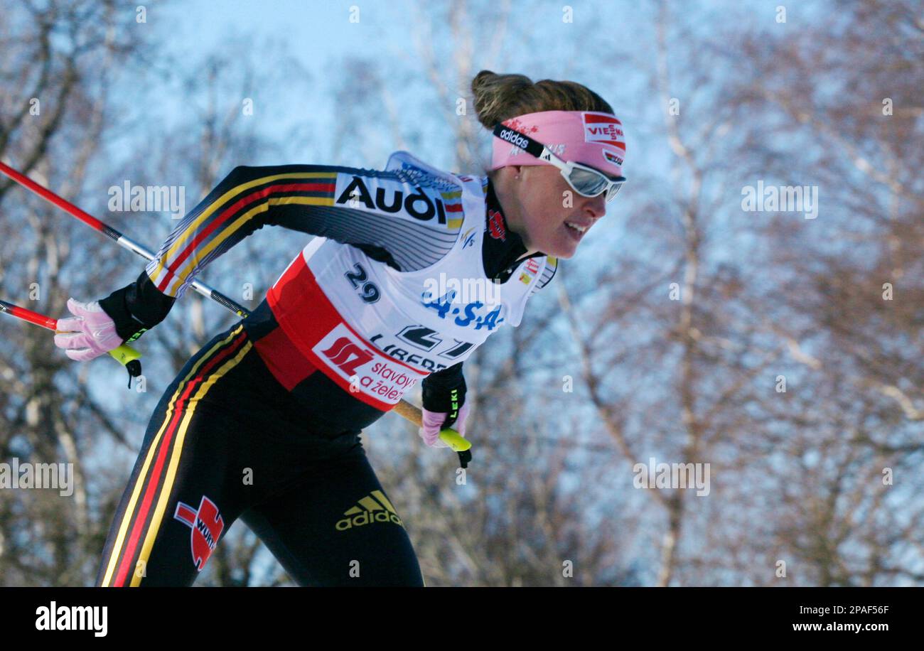 Evi Sachenbacher-Stehle from Germany competes to a fourth place at the FIS Womens 10 km free individual cross country World Cup event in Liberec, Czech Republic, Saturday, Feb