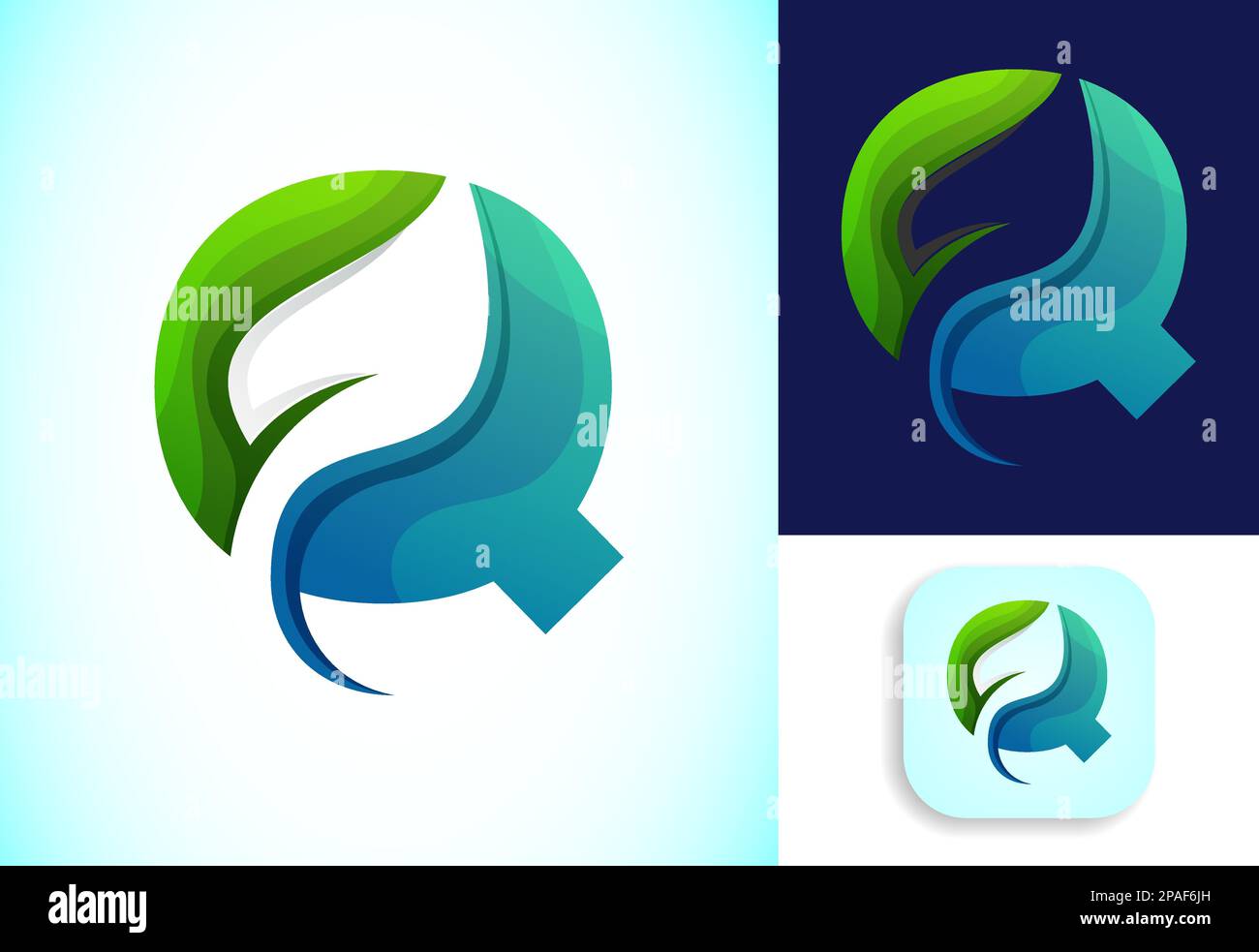 Letter Q with negative space leaf logo vector template. Gradient logo ...