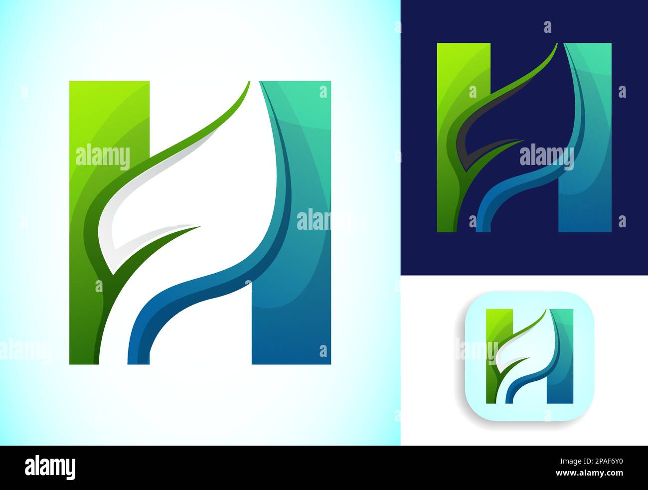 Letter H with negative space leaf logo vector template. Gradient logo ...