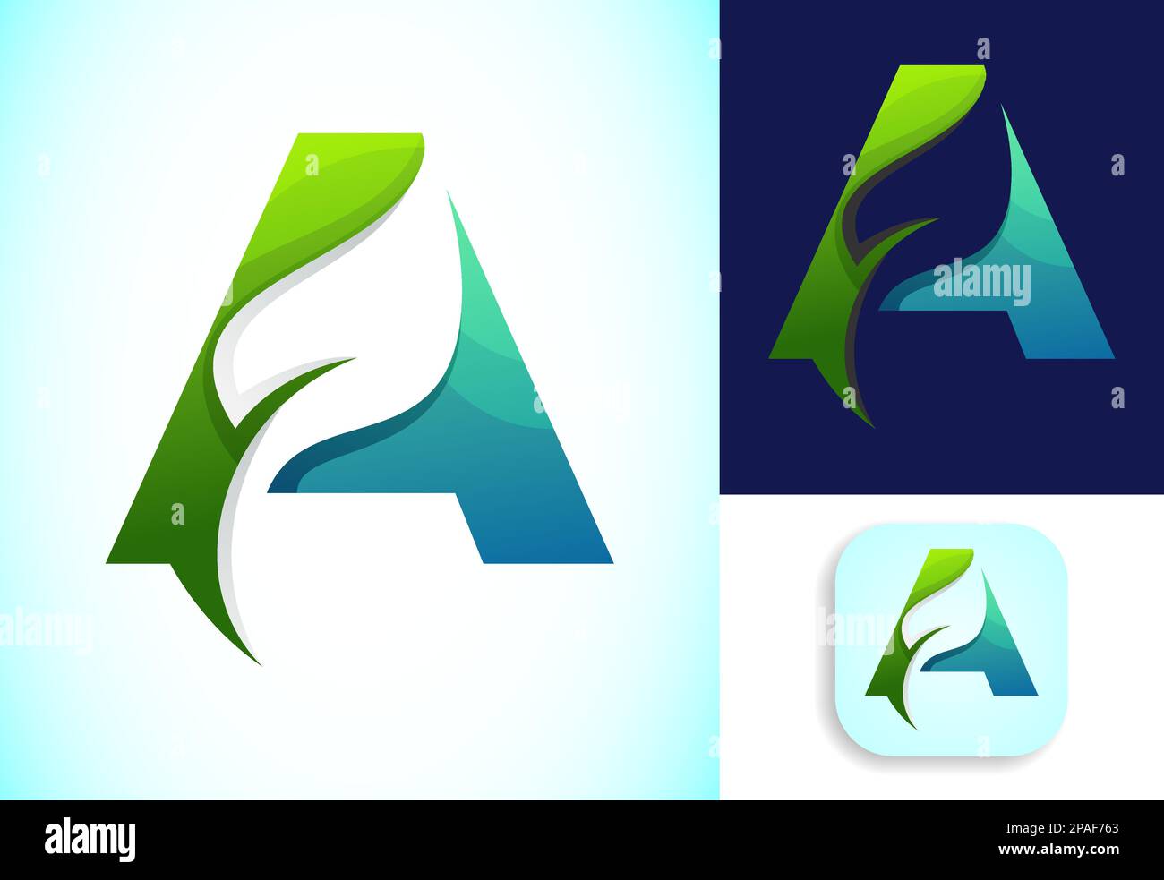 Letter A with negative space leaf logo vector template. Gradient logo ...