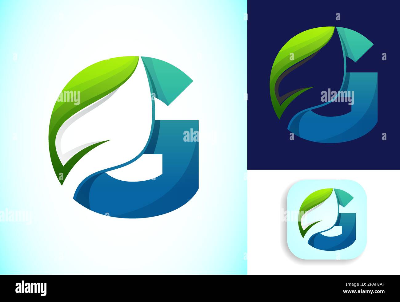 Letter G with negative space leaf logo vector template. Gradient logo ...