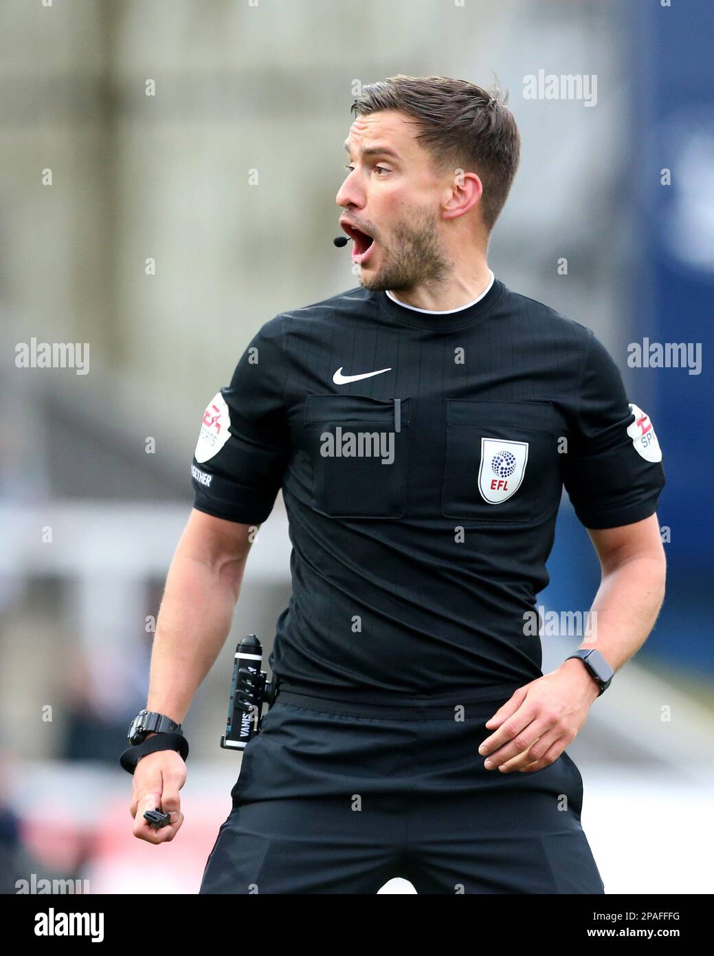 Match referee Thomas Kirk during the Sky Bet League 2 match between Hartlepool United and Northampton Town at Victoria Park, Hartlepool on Saturday 11th March 2023. (Photo: Mark Fletcher | MI News) Credit: MI News & Sport /Alamy Live News Stock Photo