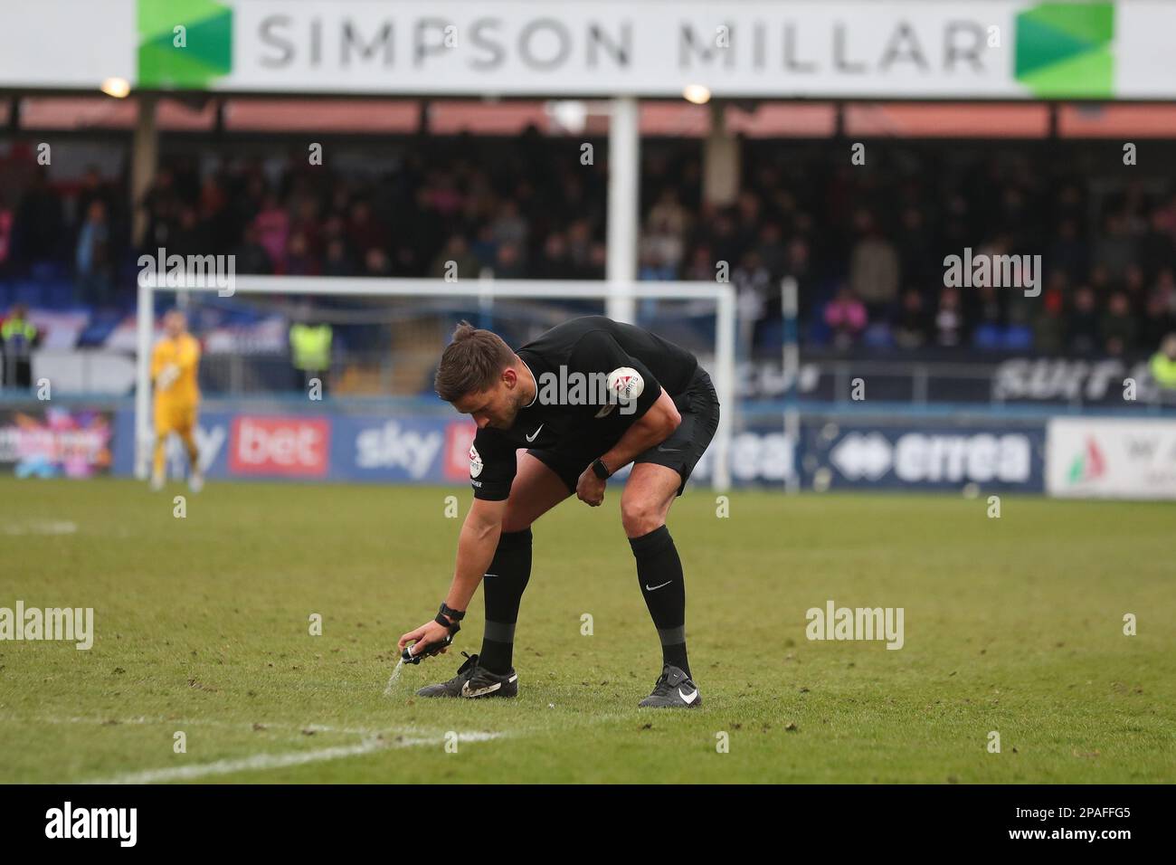 Match referee Thomas Kirk during the Sky Bet League 2 match between Hartlepool United and Northampton Town at Victoria Park, Hartlepool on Saturday 11th March 2023. (Photo: Mark Fletcher | MI News) Credit: MI News & Sport /Alamy Live News Stock Photo