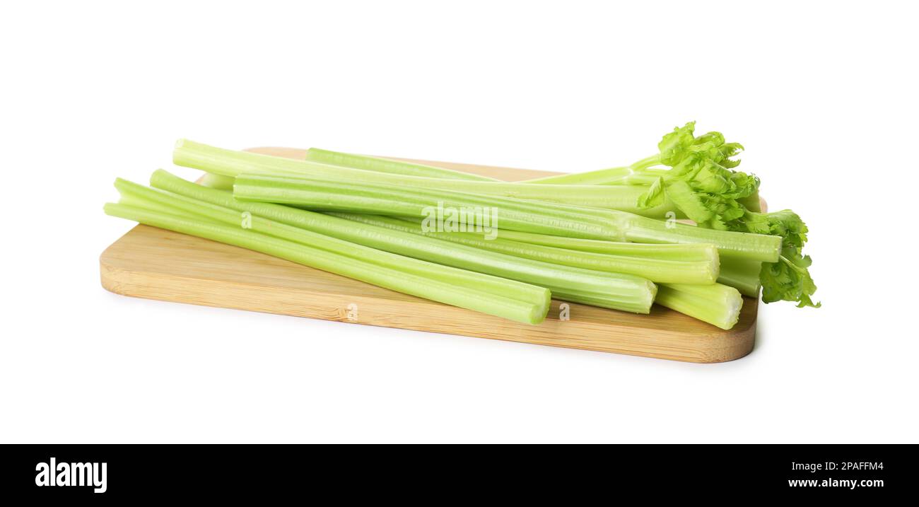 Fresh green celery stems isolated on white Stock Photo