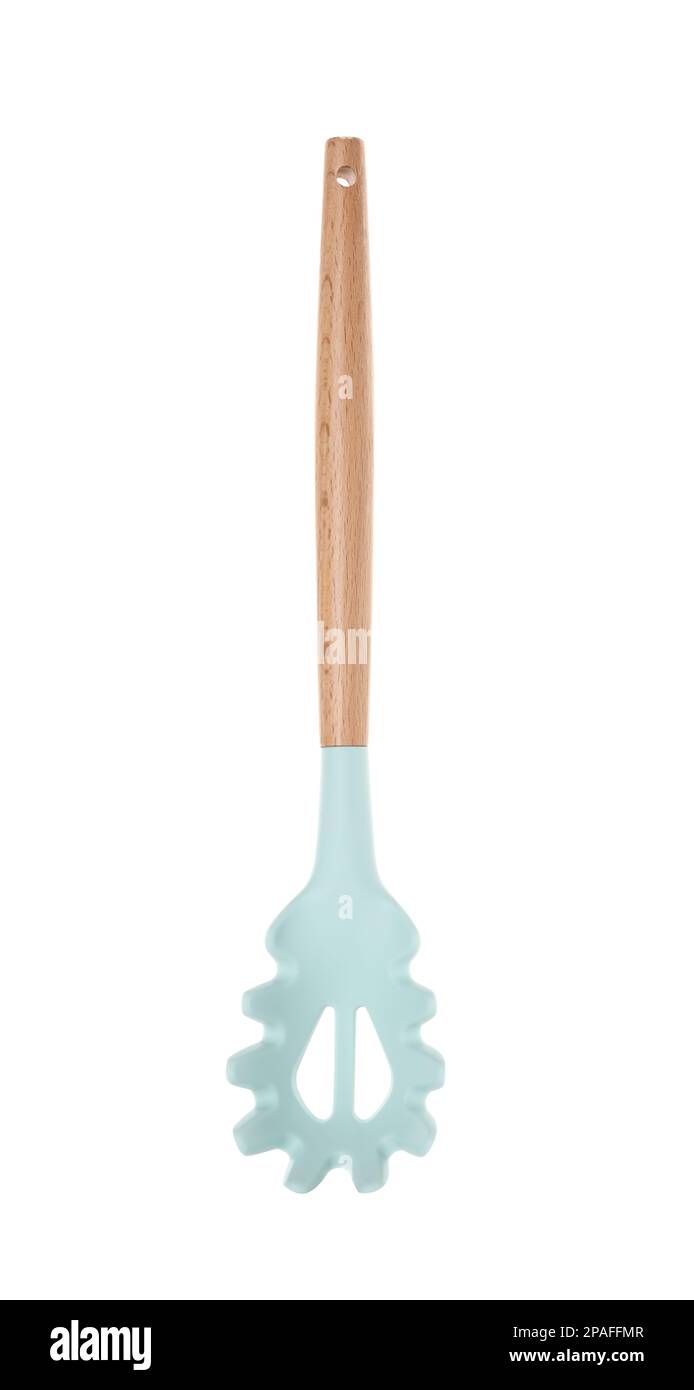 Pasta server with wooden handle isolated on white. Kitchen utensil Stock Photo Alamy