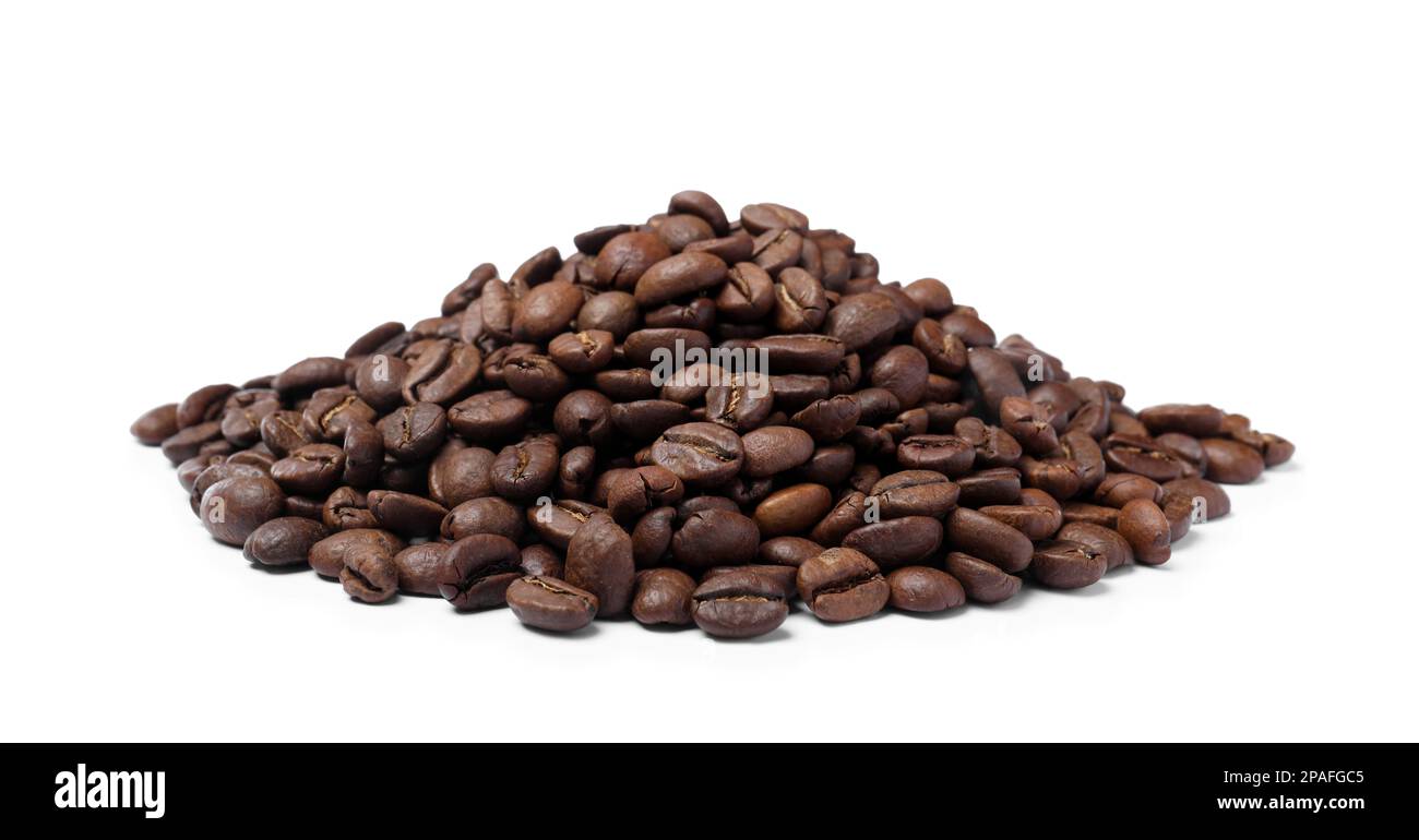 Pile of roasted coffee beans on white background Stock Photo - Alamy