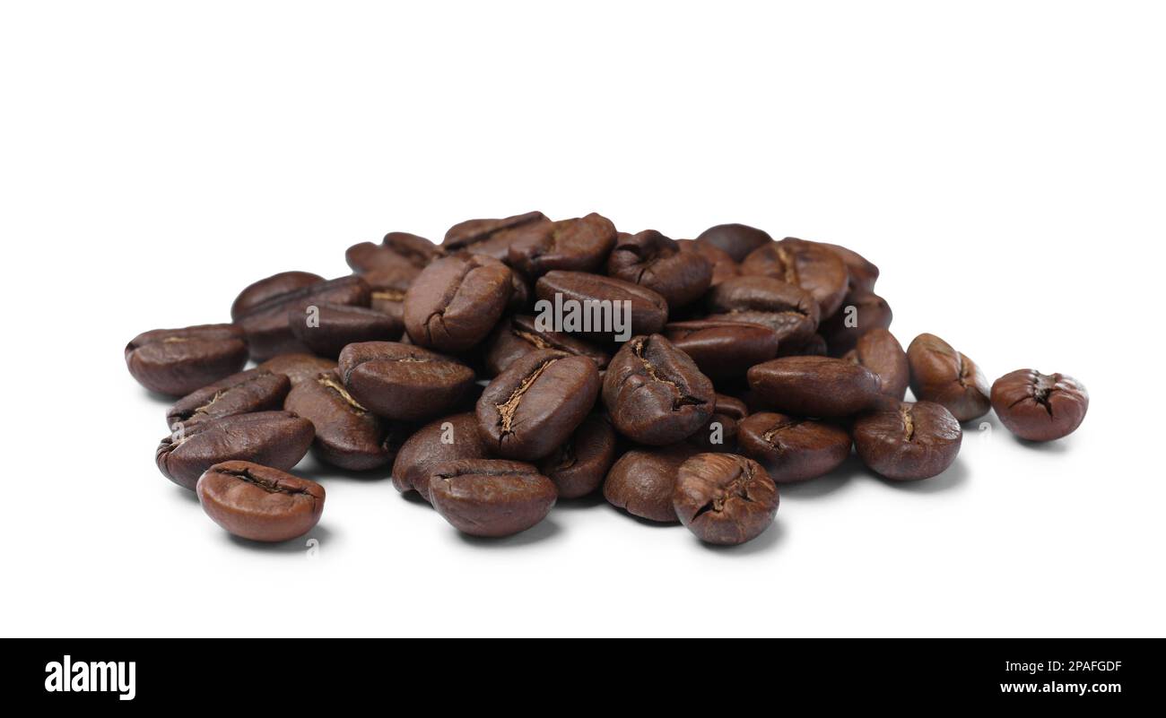 Pile of roasted coffee beans on white background Stock Photo - Alamy