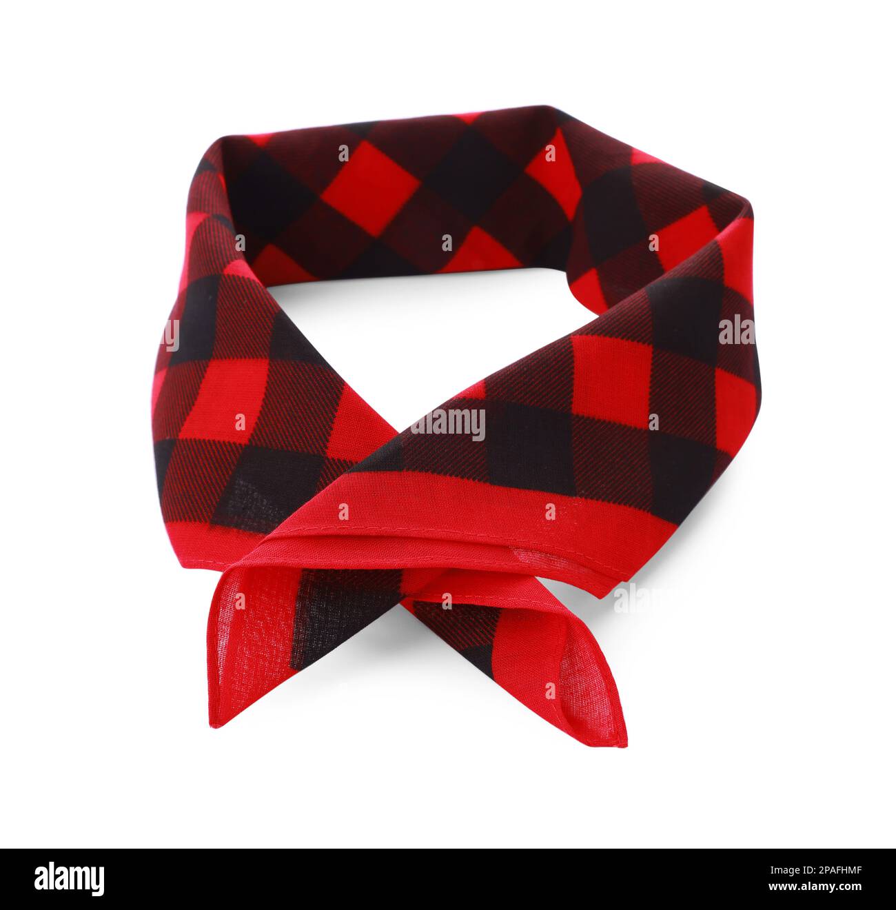 Folded red bandana with check pattern isolated on white Stock Photo