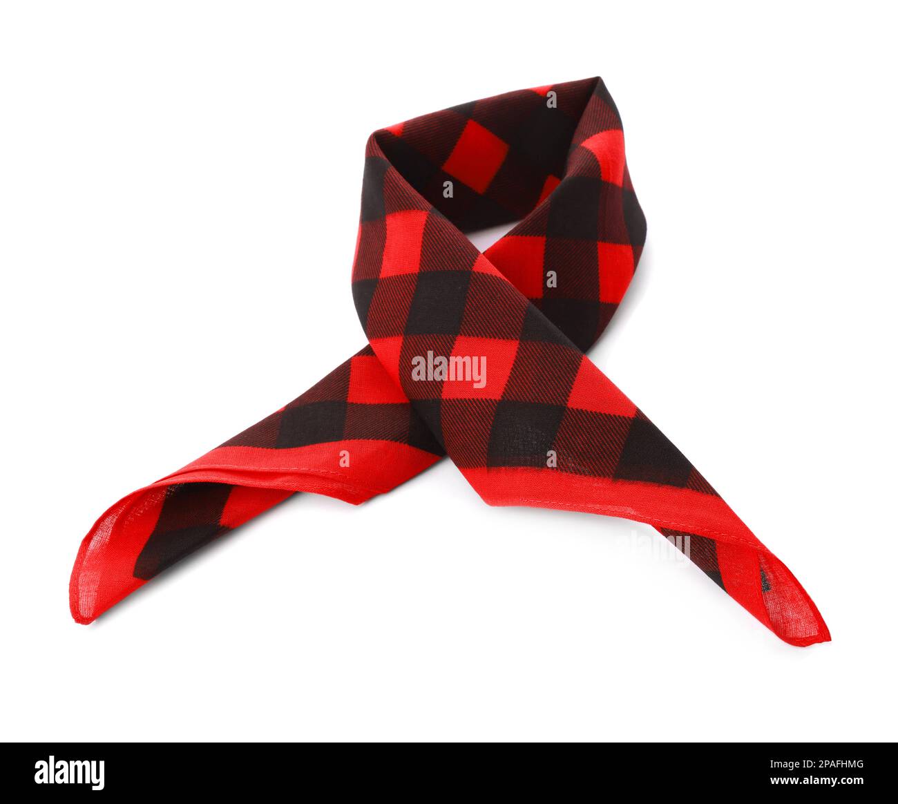 Folded red bandana with check pattern isolated on white Stock Photo