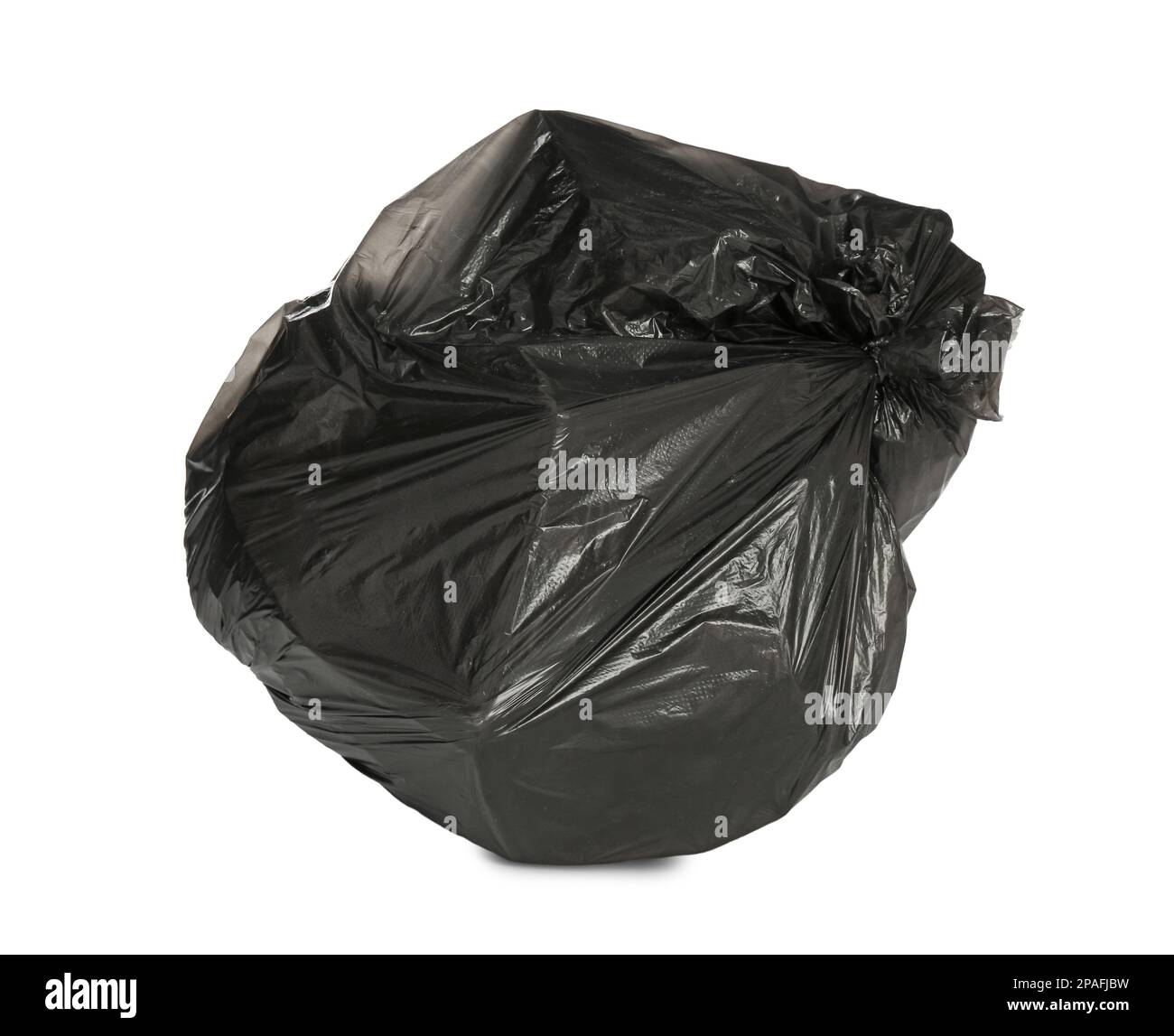 Black trash bag filled with garbage isolated on white Stock Photo Alamy