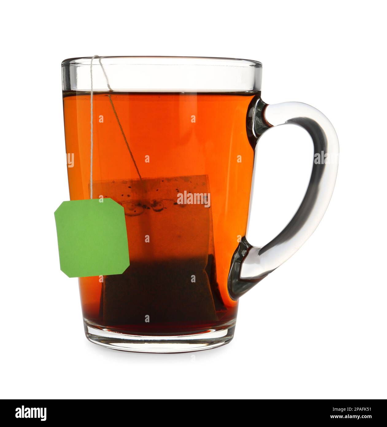 Tea bag in glass cup of hot water isolated on white Stock Photo Alamy
