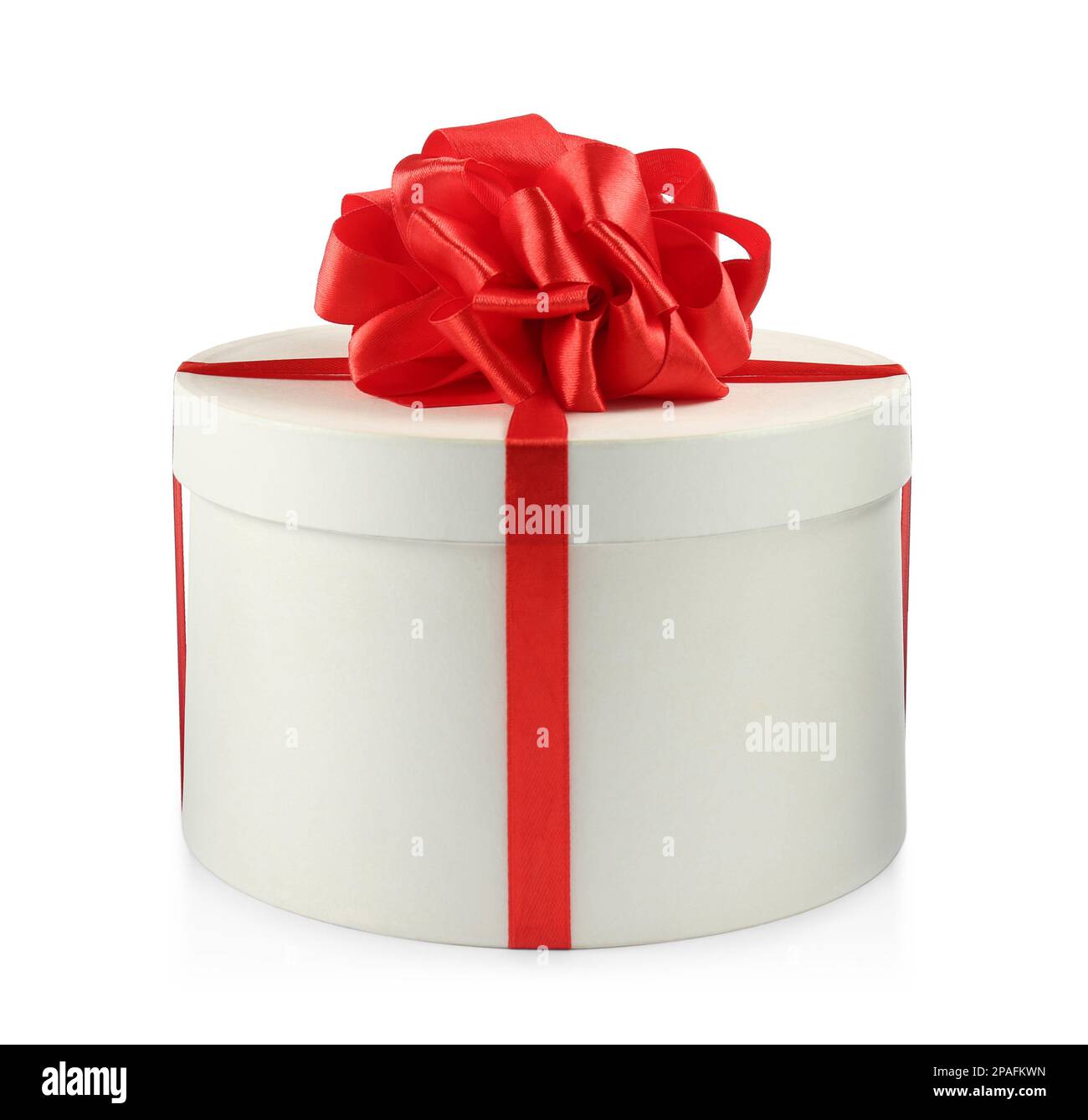 Beautiful gift box with red bow isolated on white Stock Photo - Alamy