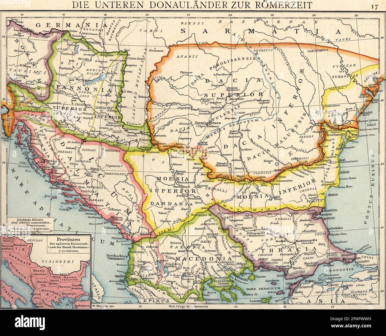 1886  : Roman provinces on Balkan-peninsula at time of Roman Empire ( IMPERO RIOMANO ) . Source: Professor G. Droysens Allgemeiner historischer Handatlas . Bielefeld und Leipzig 1886 - Austria-Hungary- Austro-Hungary Empire   -  CROAZIA - SLAVONIA - BOSNIA - HERZEGOVINA - AUSTRIA - HUNGARY - UNGHERIA - TIROLO - IMPERO AUSTO-UNGARICO - TRANSIULVANIA - ROMANIA - GALIZIA - GALICIA - BOHEMIA - MORAVIA - BOEMIA - ISTRIA - CARNIOLA - CARINZIA - CARINTHIA  - DALMAZIA - YUGOSLAVIA - IUGOSLAVIA   -  - GEOGRAPHY - GEOGRAFIA - FOTO STORICHE - HISTORY - HISTORICAL  - Mare Adriatico  - ATLANTE - CARTINA GE Stock Photo