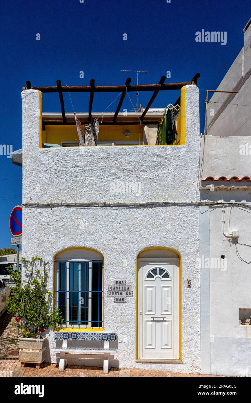 Pretty seafront cottage, Albufeira old town, Algarve, Portugal Stock Photo