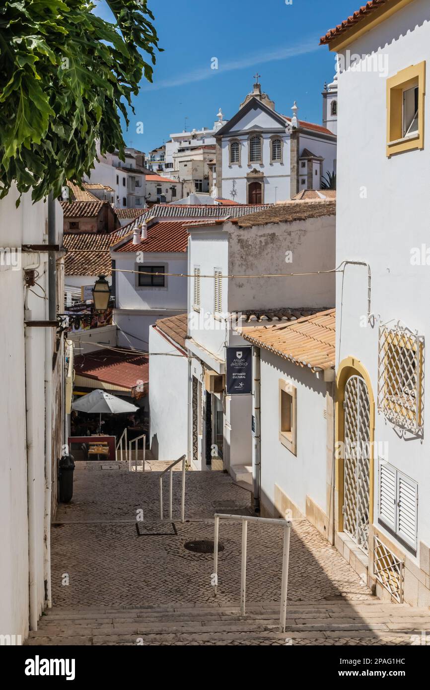Steep, narrow street in Albufeira, Algarve, Portugal Stock Photo