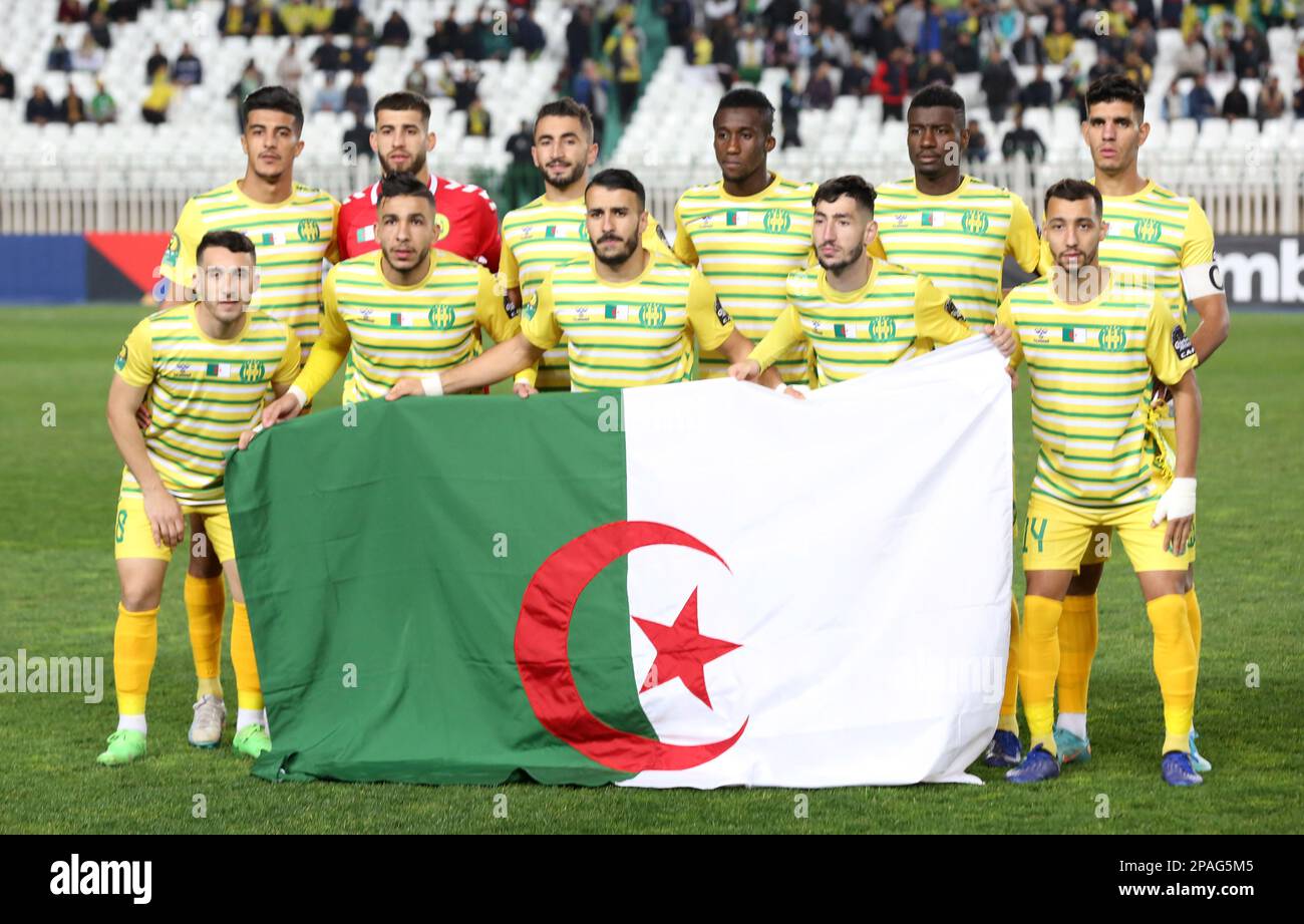 Algiers. 12th Mar, 2023. JS Kabylie's players pose for group photos