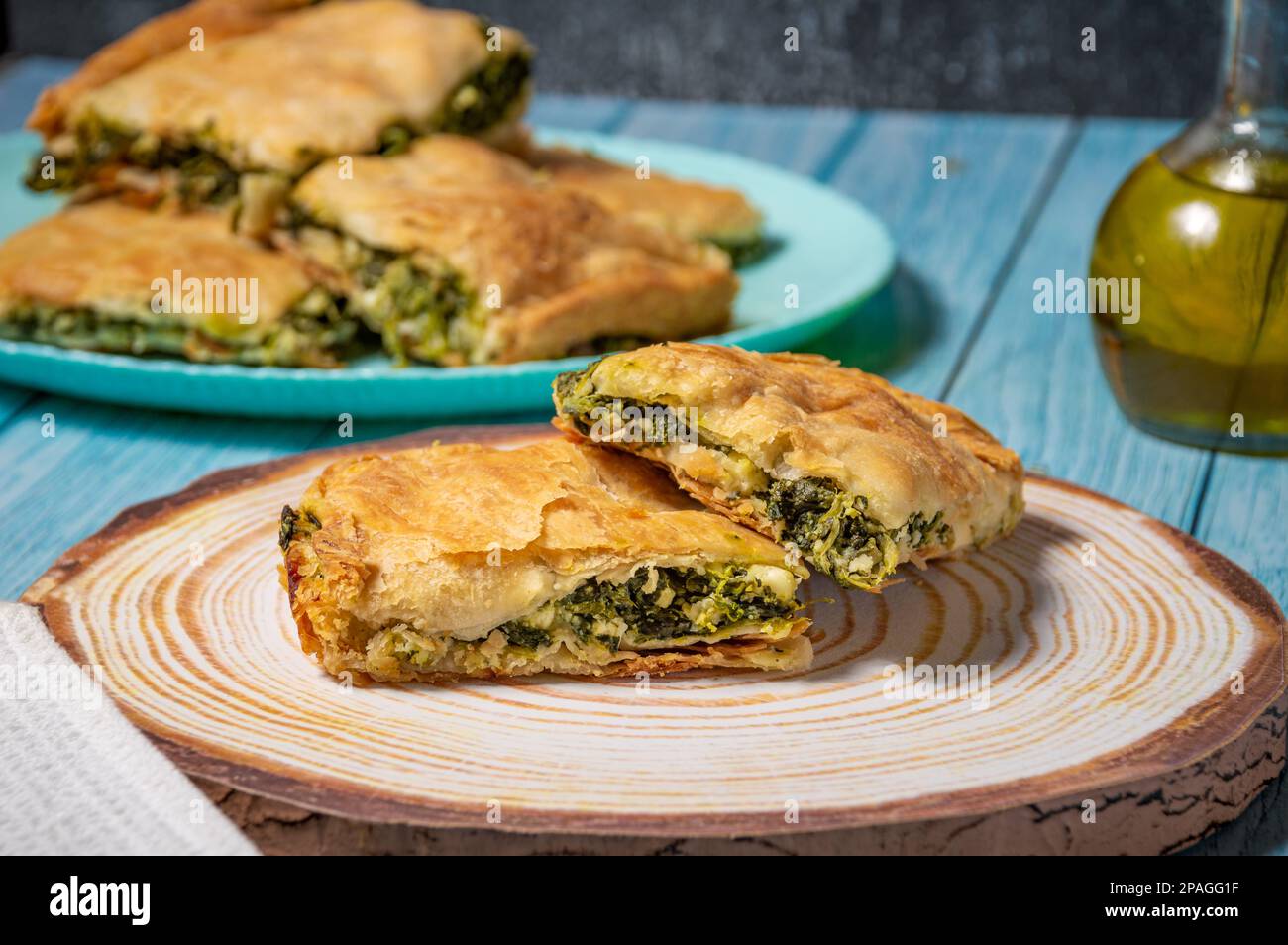 Greek Pie Spanakopita with Spinach and Cheese Stock Photo