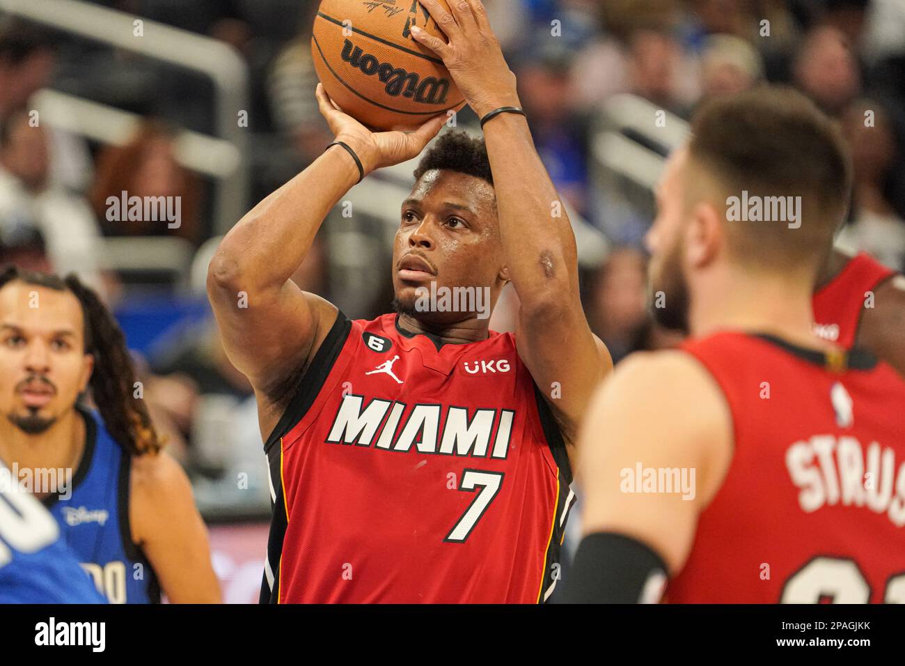 Orlando, Florida, USA, March 11, 2023, Miami Heat guard Kyle Lowry #7 shoots a free throw