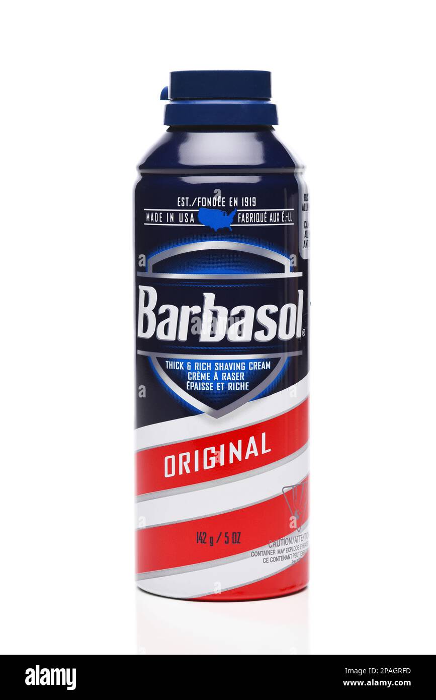IRVINE, CALIFORNIA - 11 MAR 2023: An aerosol can of Barbasol Original Shaving Cream. Stock Photo