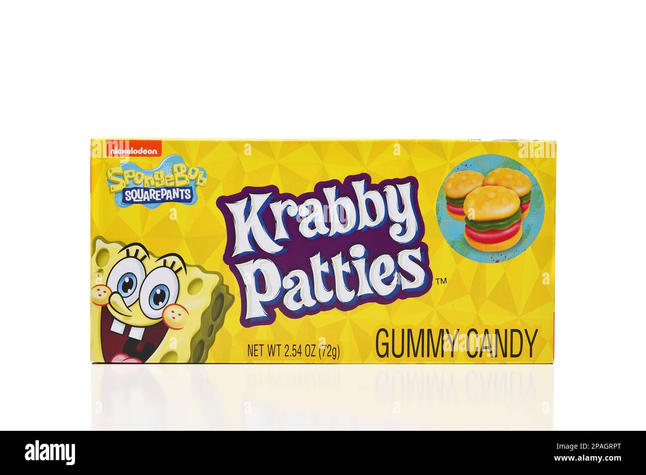 IRVINE, CALIFORNIA - 11 MAR 2023: A box of Krabby Patties Gummy Candy, from Nickelodeon and Sponge Bob Square Pants Stock Photo