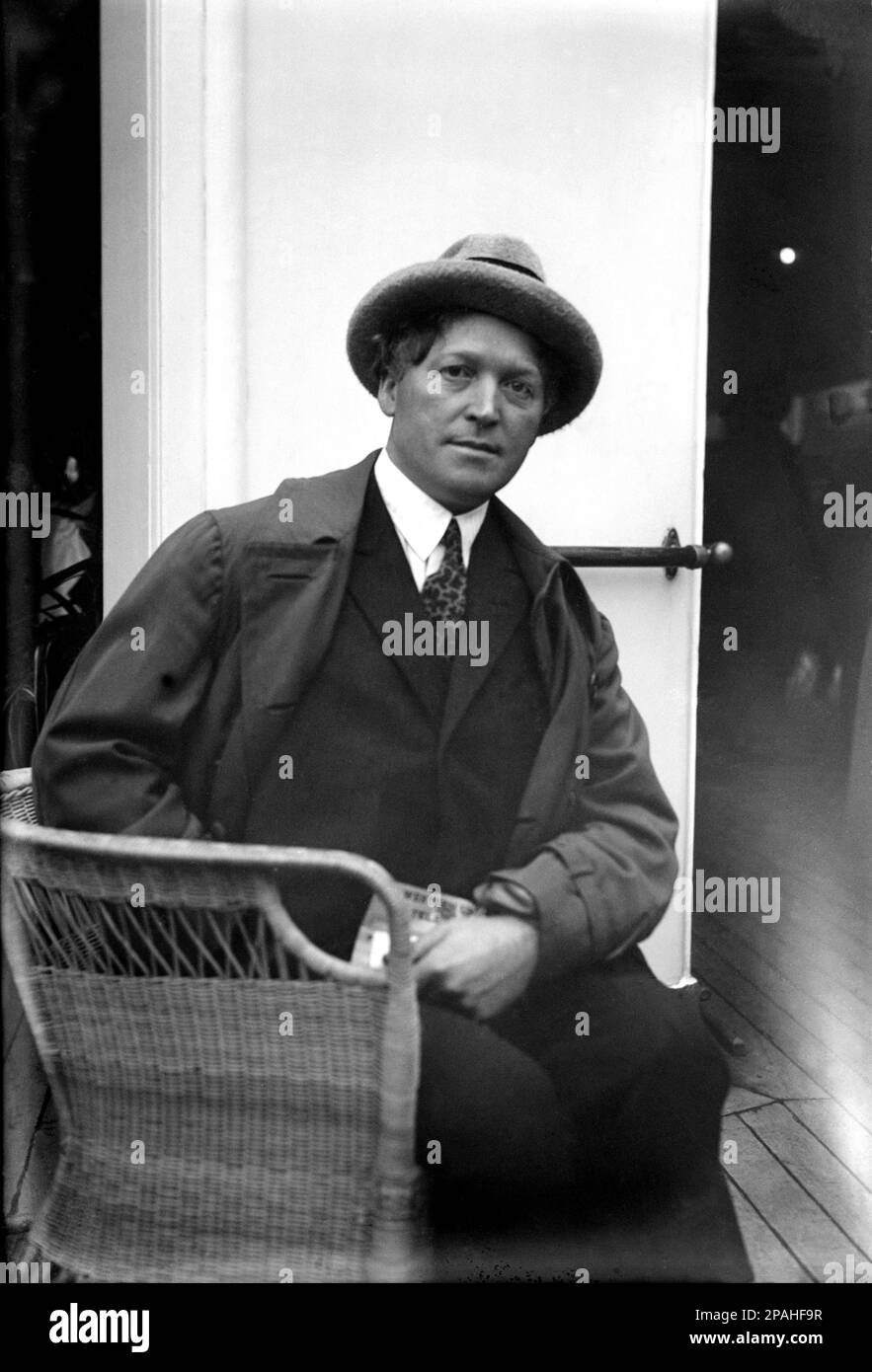 1920 's , New York , USA : The most celebrated german  silent  movie actor WERNER KRAUSS ( 1884 - 1959 ) return in Europe on Cruiser Ocean Liner .  Krauss was born in Gestungshausen, Germany, the son of a clergyman. He ran away from home and joined a travelling theatre company. There, he met the noted theatre director Max Reinhardt. Reinhardt took Krauss to Berlin where he became a film actor in 1916 . Krauss became a worldwide sensation for his demonic portrayal of the titular character in Robert Wiene's The Cabinet of Dr. Caligari ( Das Cabinet des Dr. Caligari - Il gabinetto del Dottor Cali Stock Photo